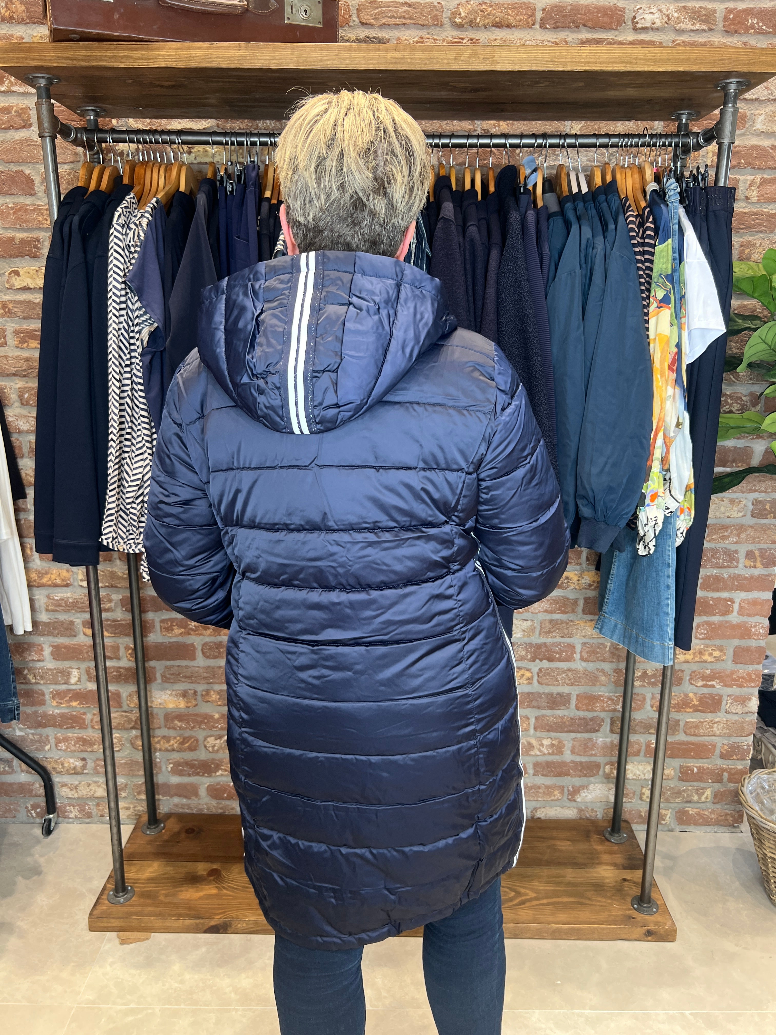Monari Quilted Coat With Stripes In Navy