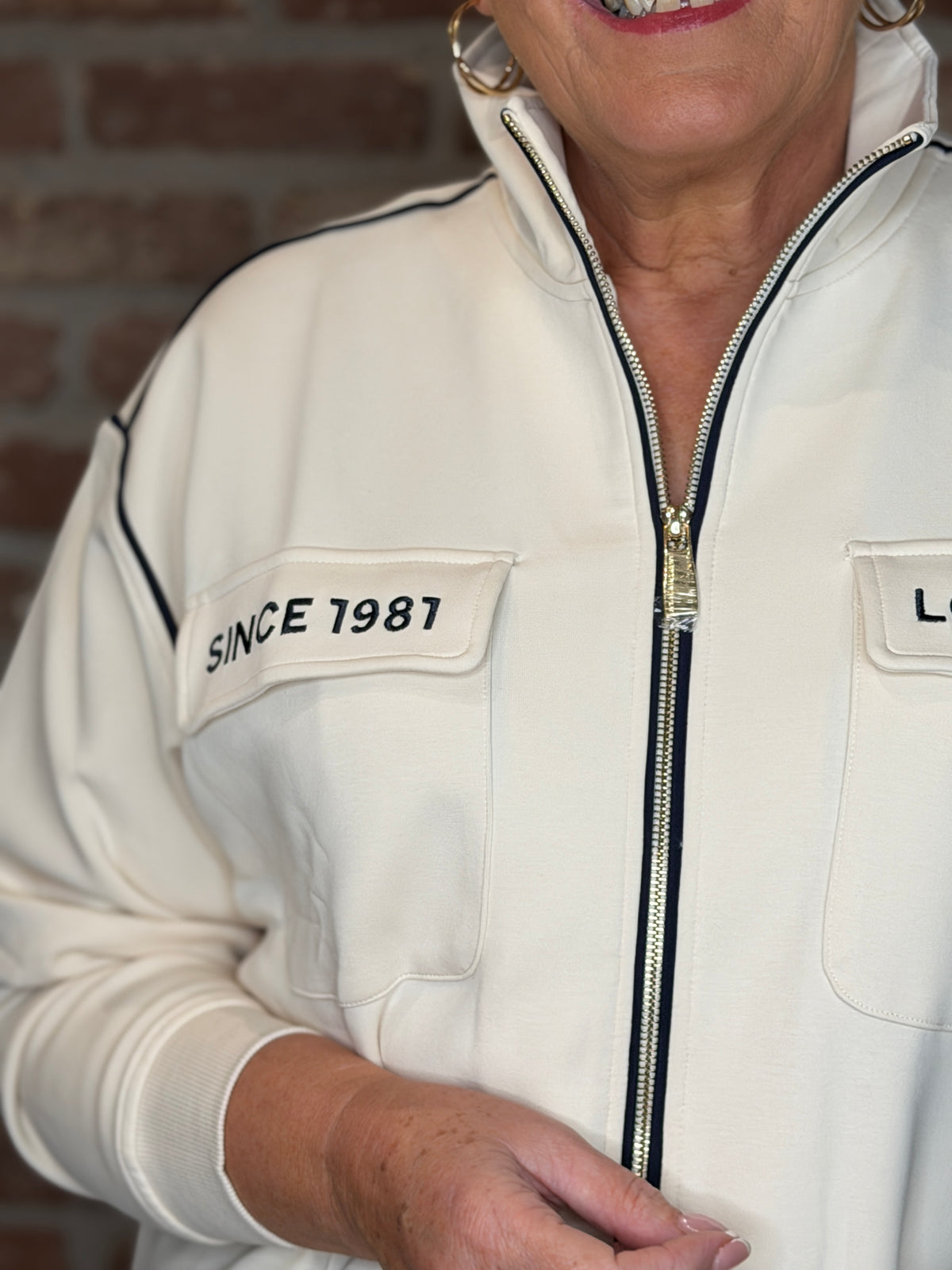 Jacket with High collar in Ecru