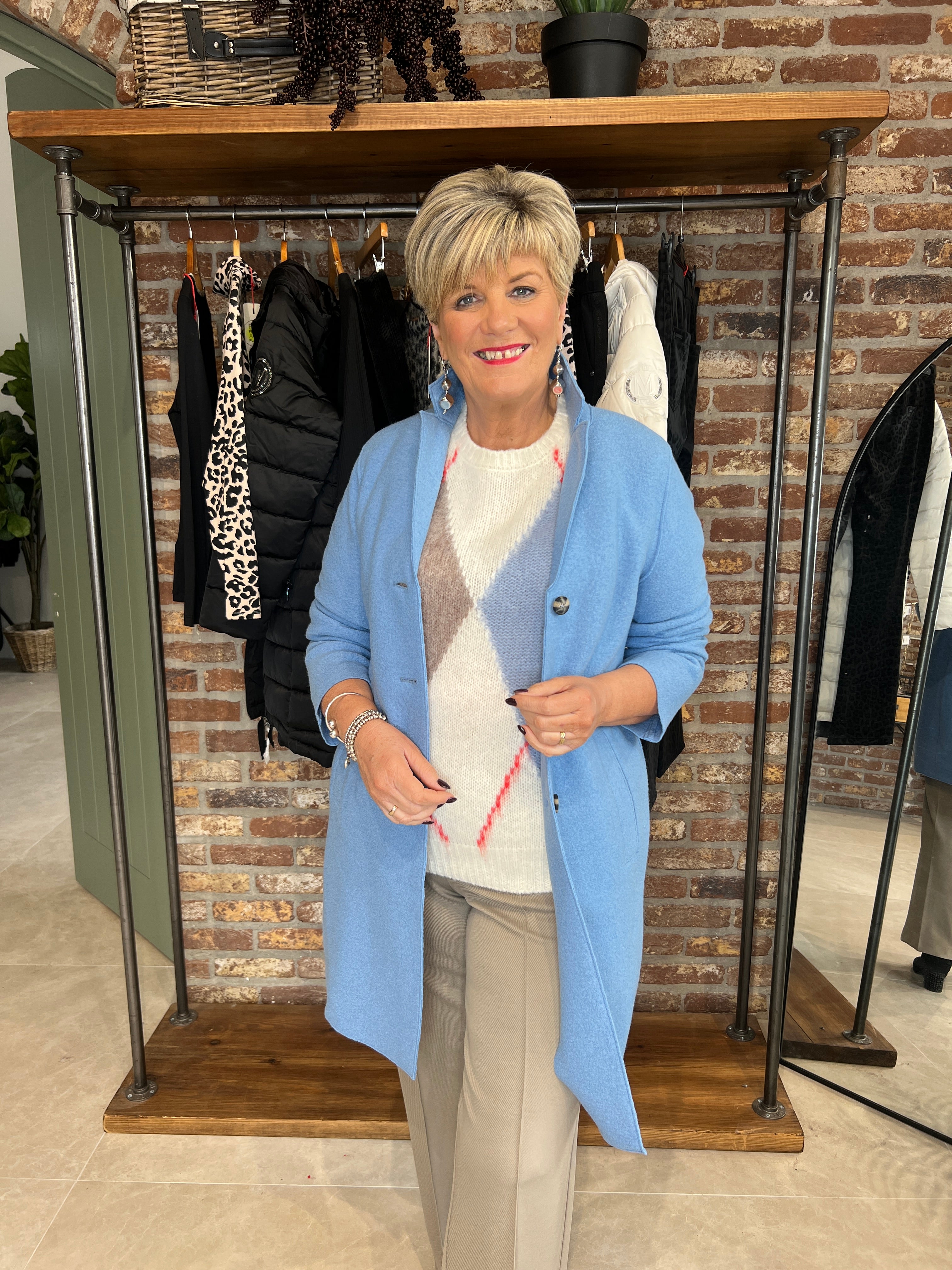 Oui Jacquard Pullover In Blue & White