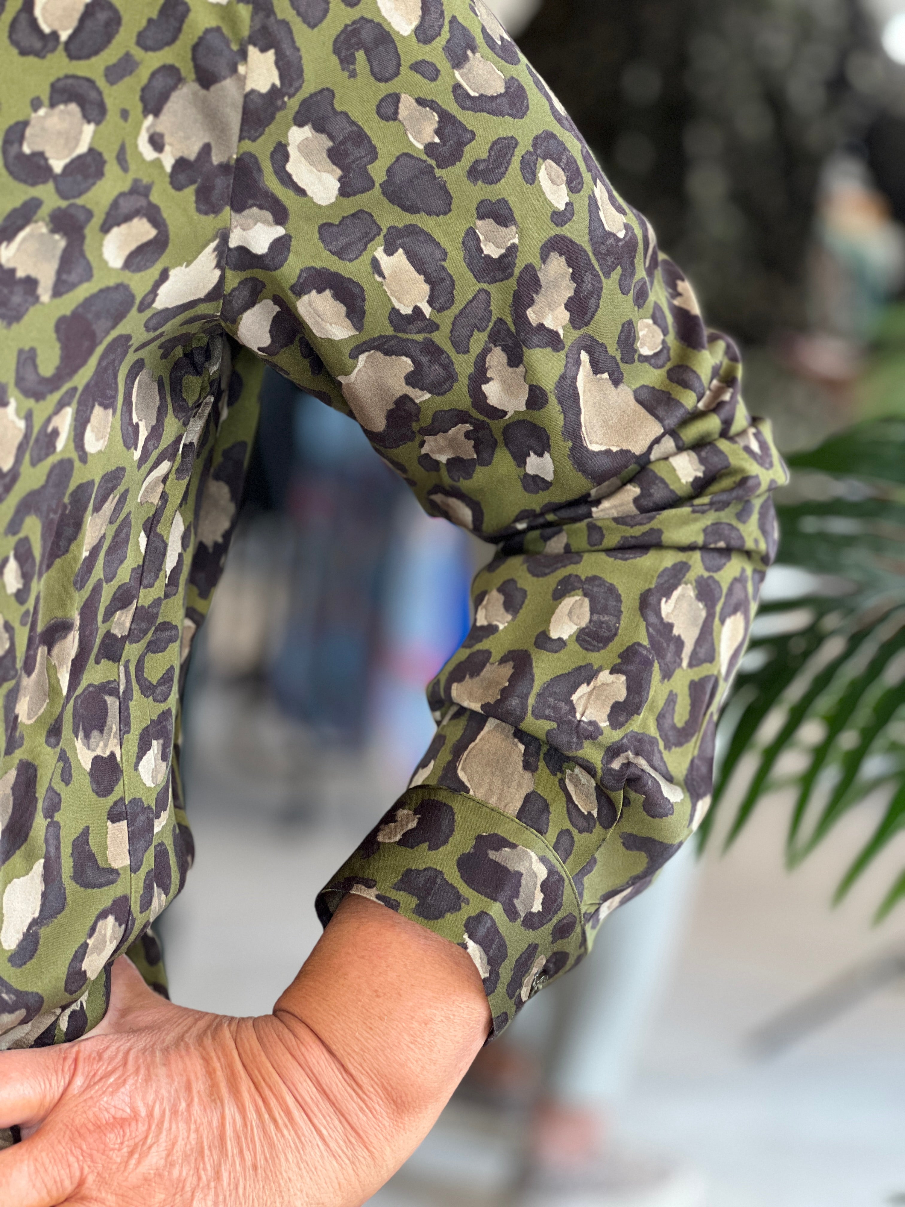 Milano Italy Leopard Shirt In Khaki Multi
