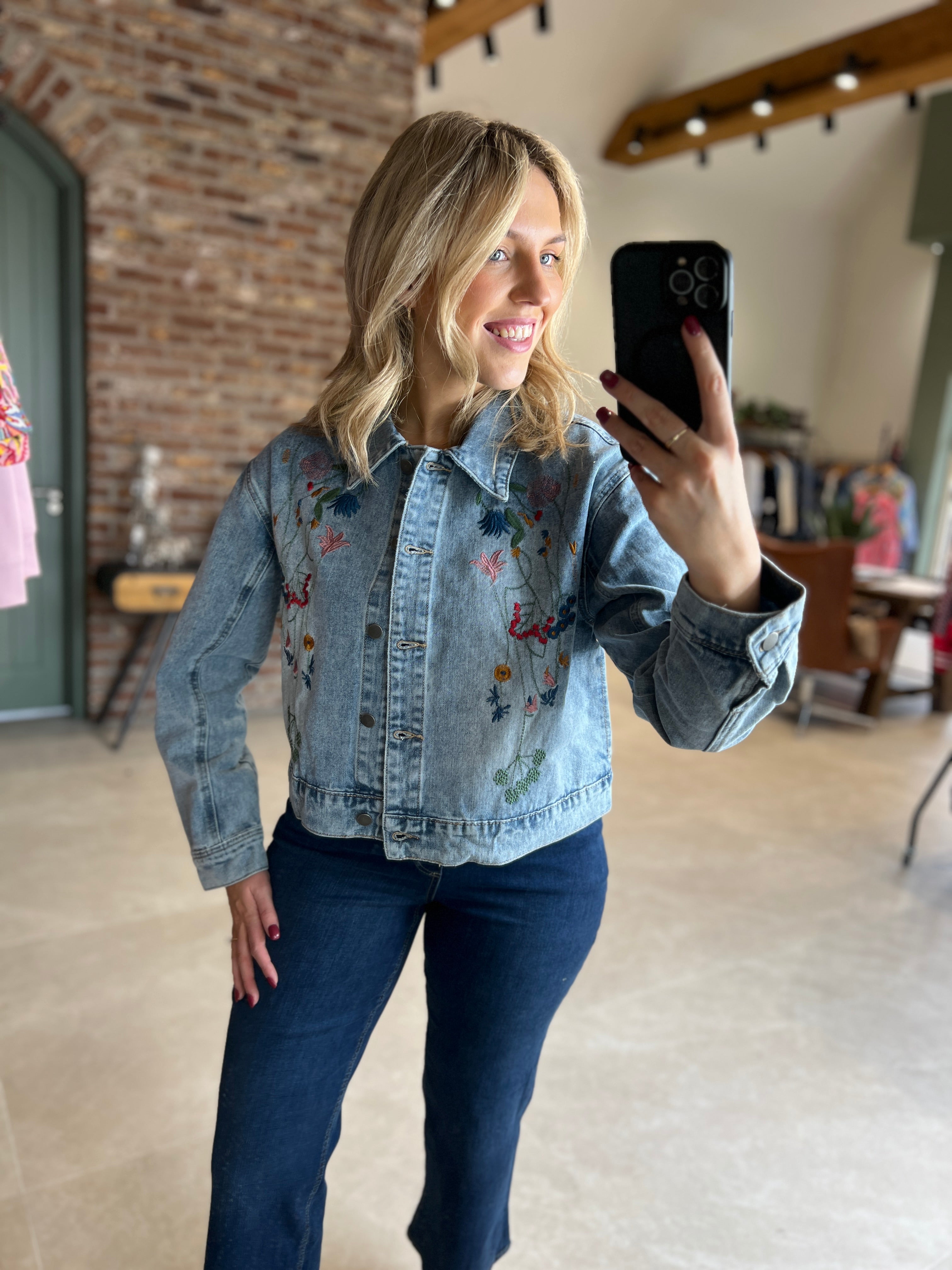 Culture Embroidery Denim Jacket In Light Wash