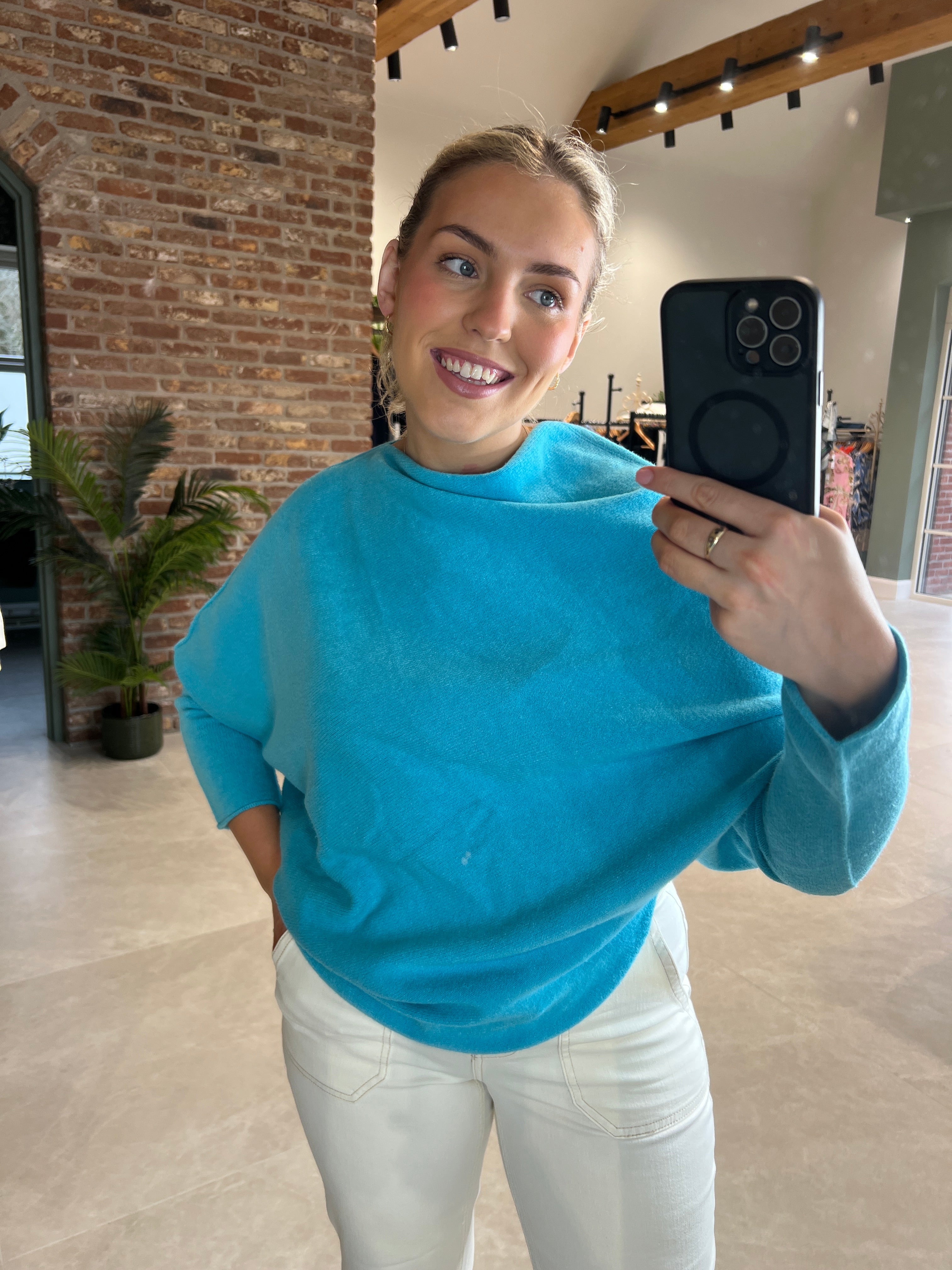 Deck By Decollage Asymmetric Knit In Turquoise
