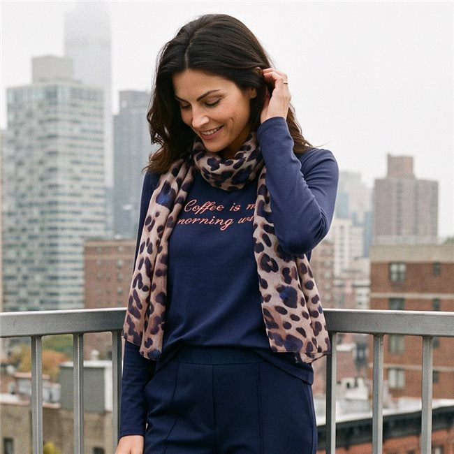 Leopard Scarf In navy & stone multi