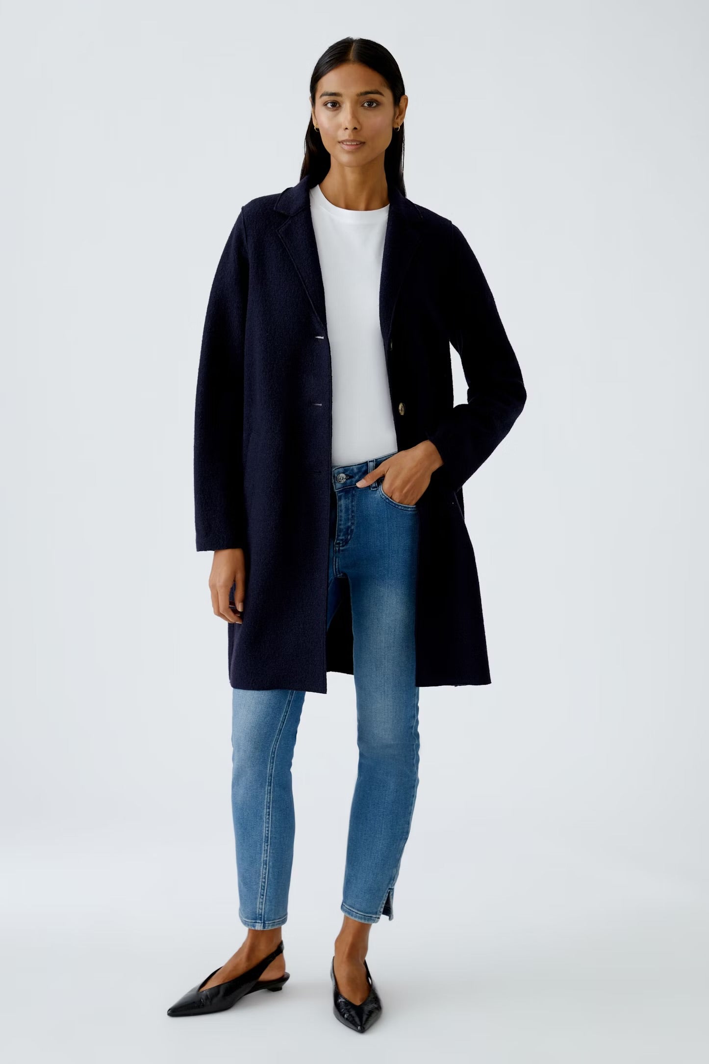 Oui Mayson Boiled Wool Coat In Dark Blue