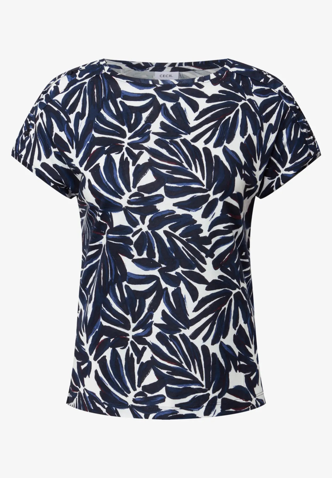 Cecil Floral Round Neck Top In Urban Dark Blue