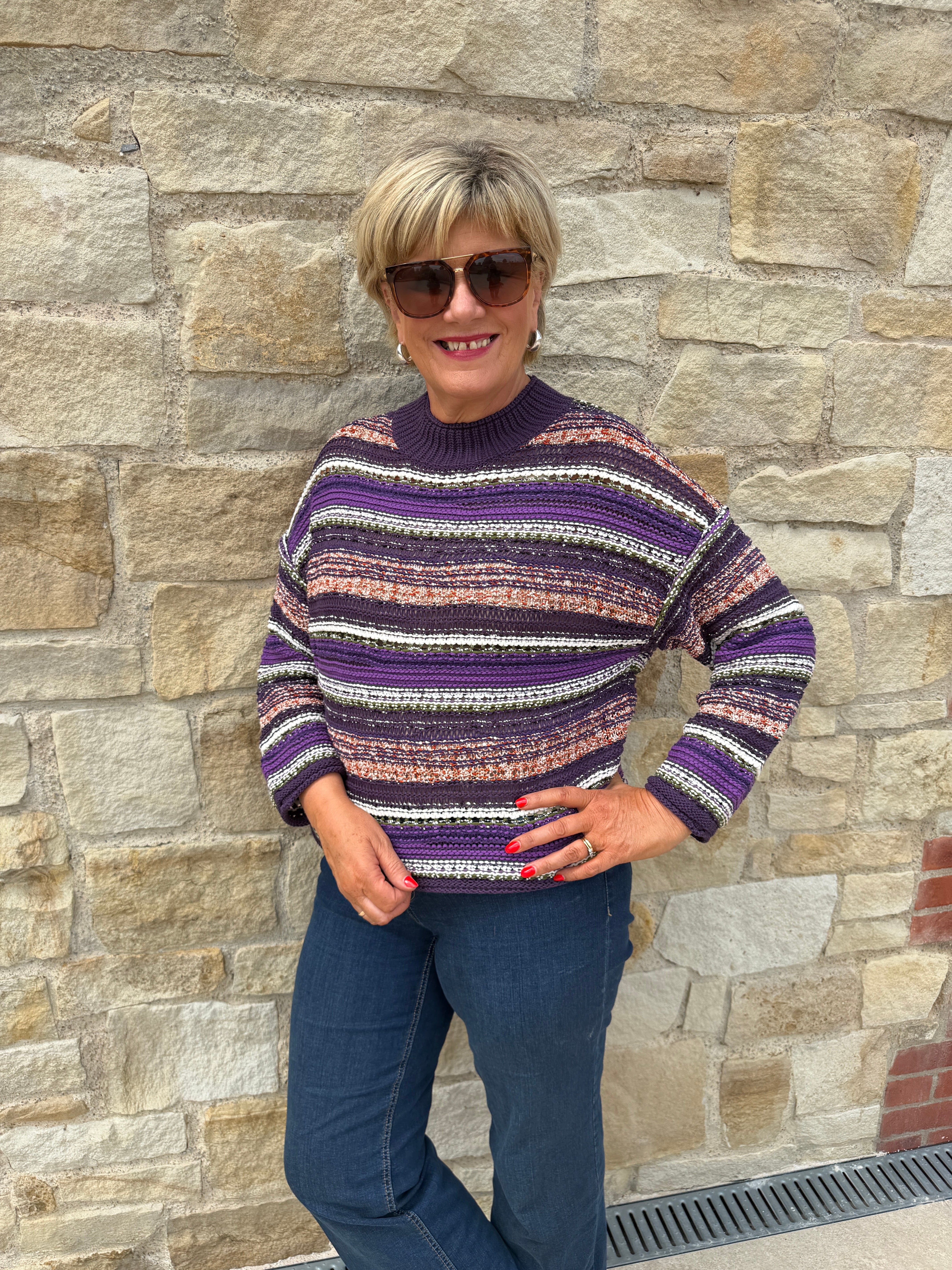 Oui Knit Pullover In Dark Violet Orange