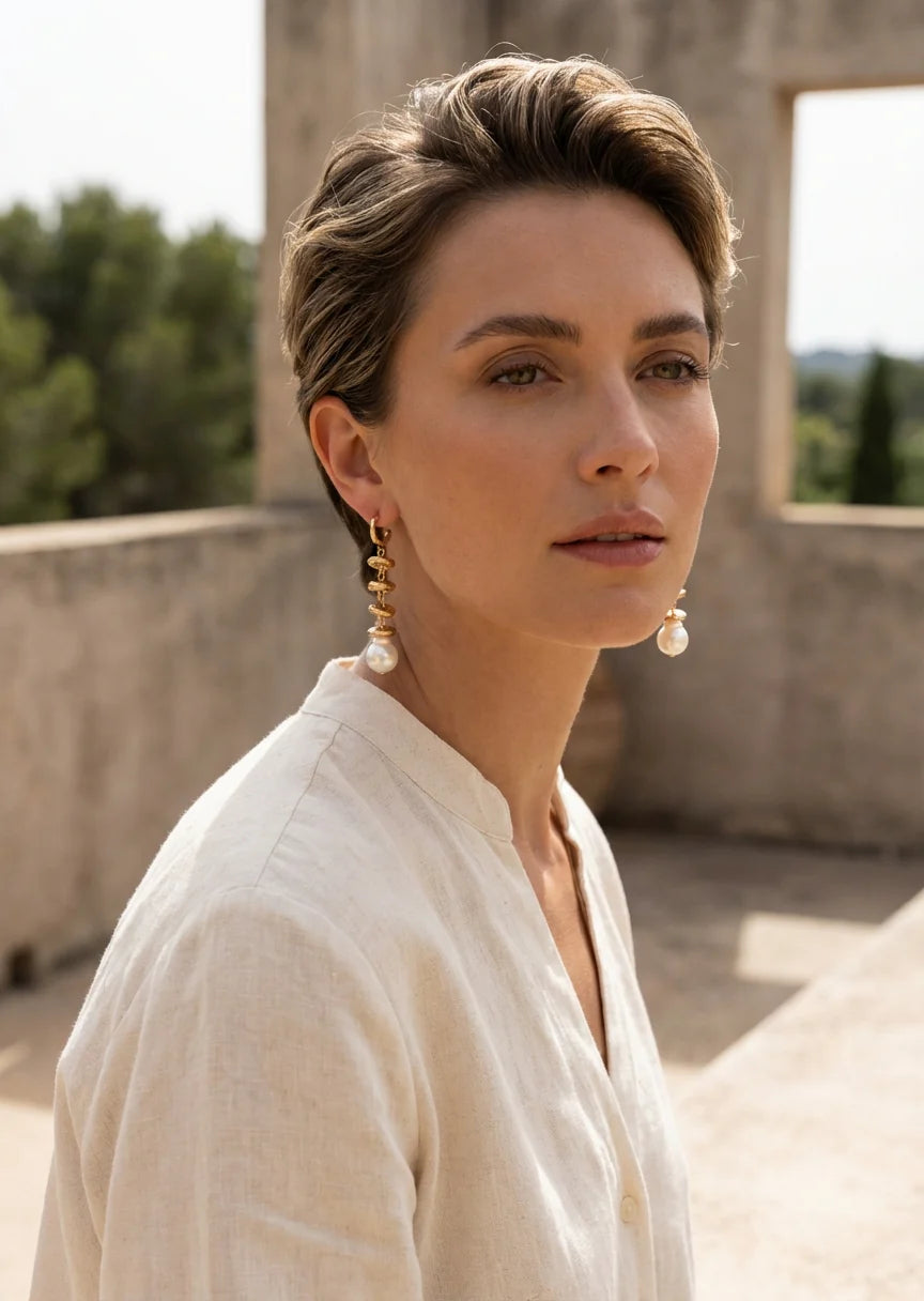 Envy Nugget & Pearl Dropper Earrings In gold