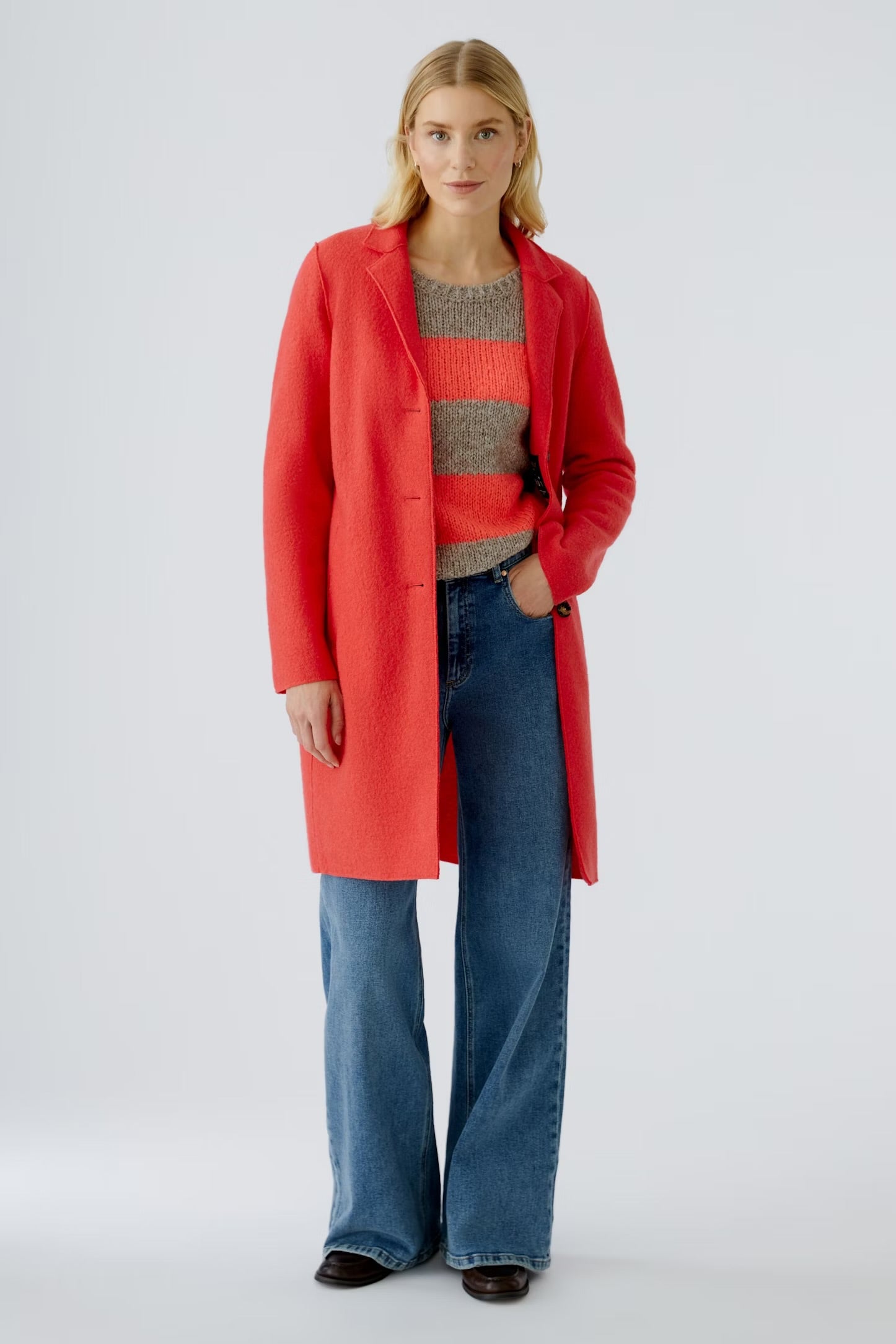 Oui Mayson Boiled Wool Coat In Neon Pink