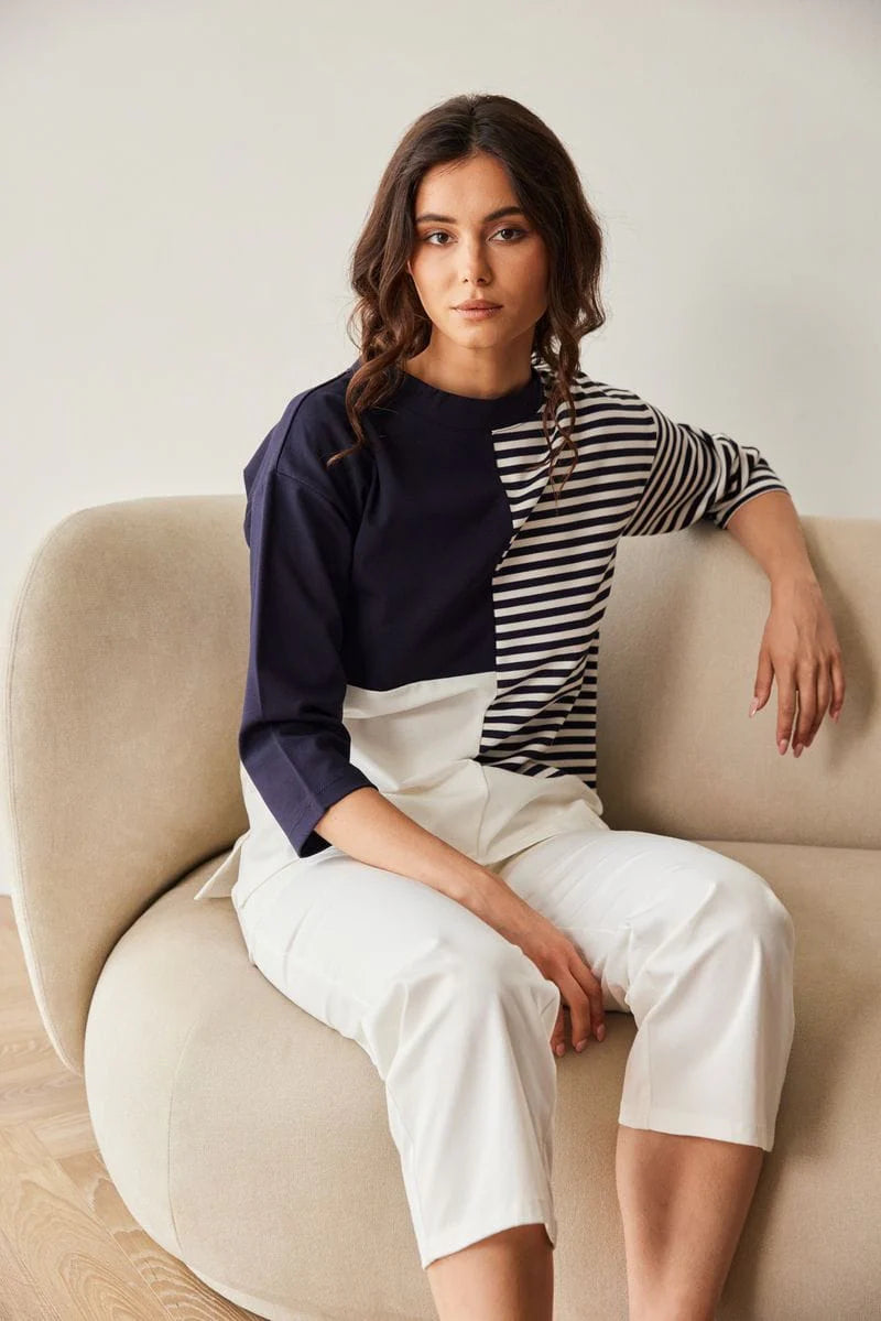 Peruzzi Stripe Block Top in Navy