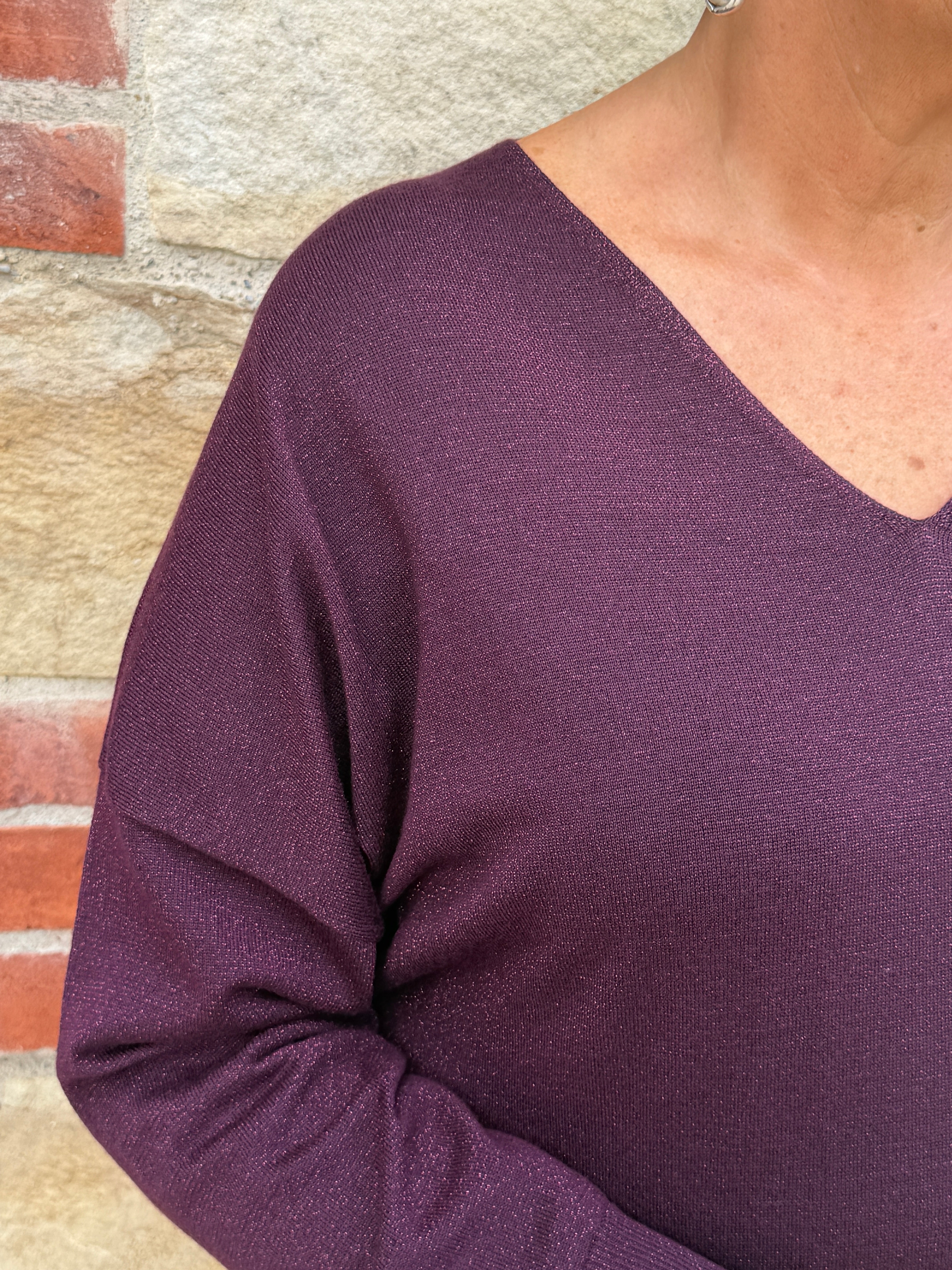 Nümph Lurex v-neck polo in fig