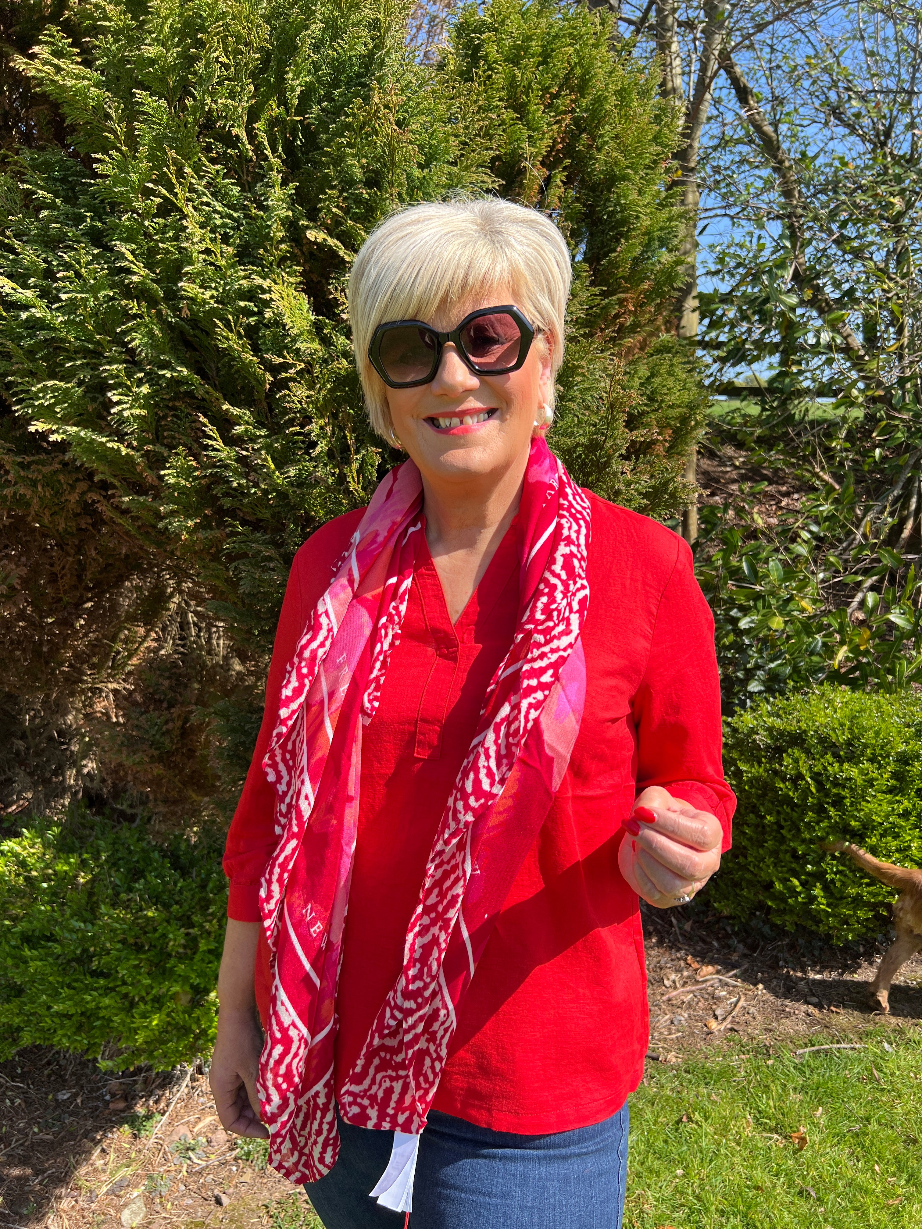 Street One Split Neck Blouse In Glory Red