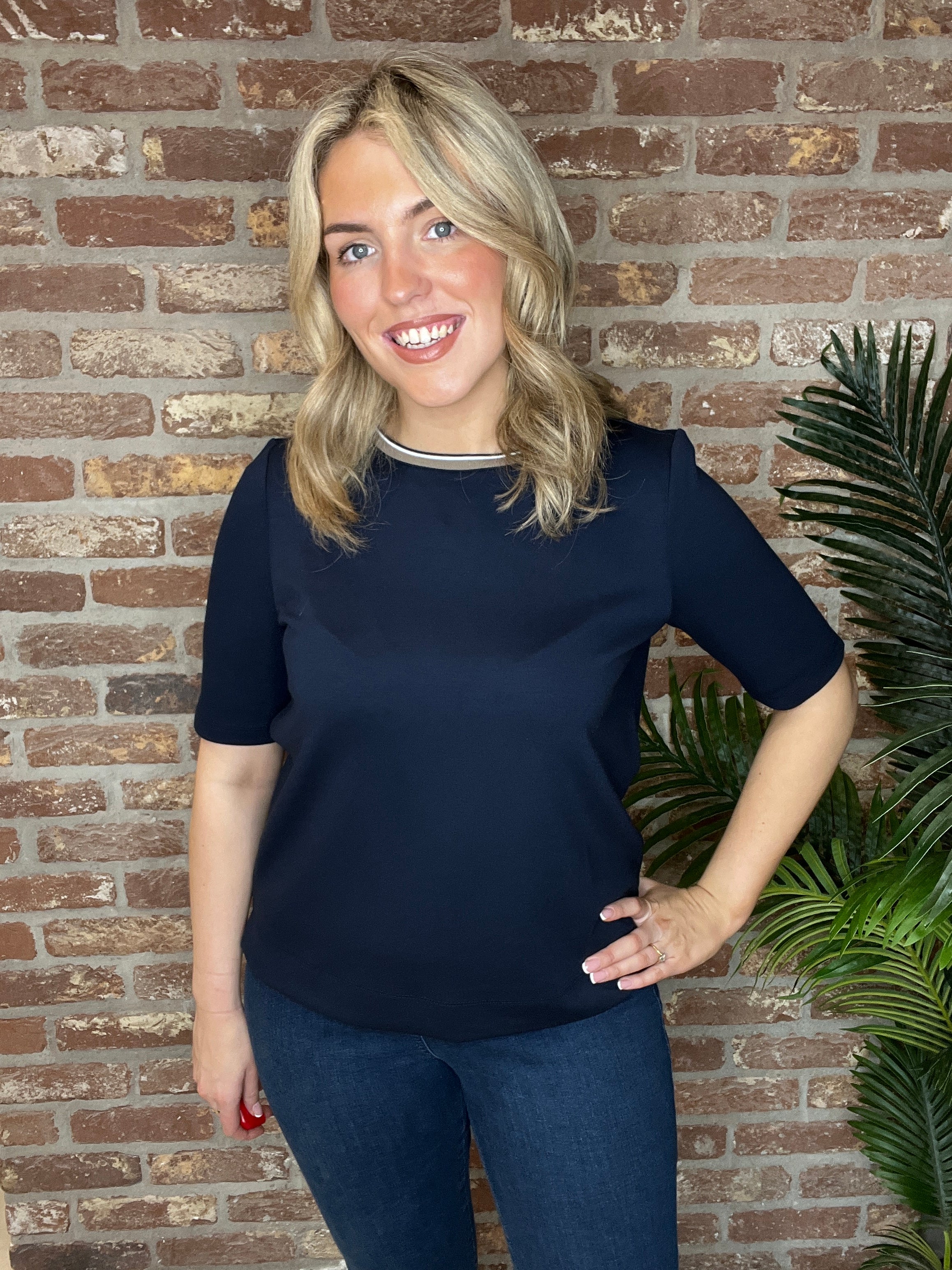 Street One T-shirt With Stripe In Shadowed Navy