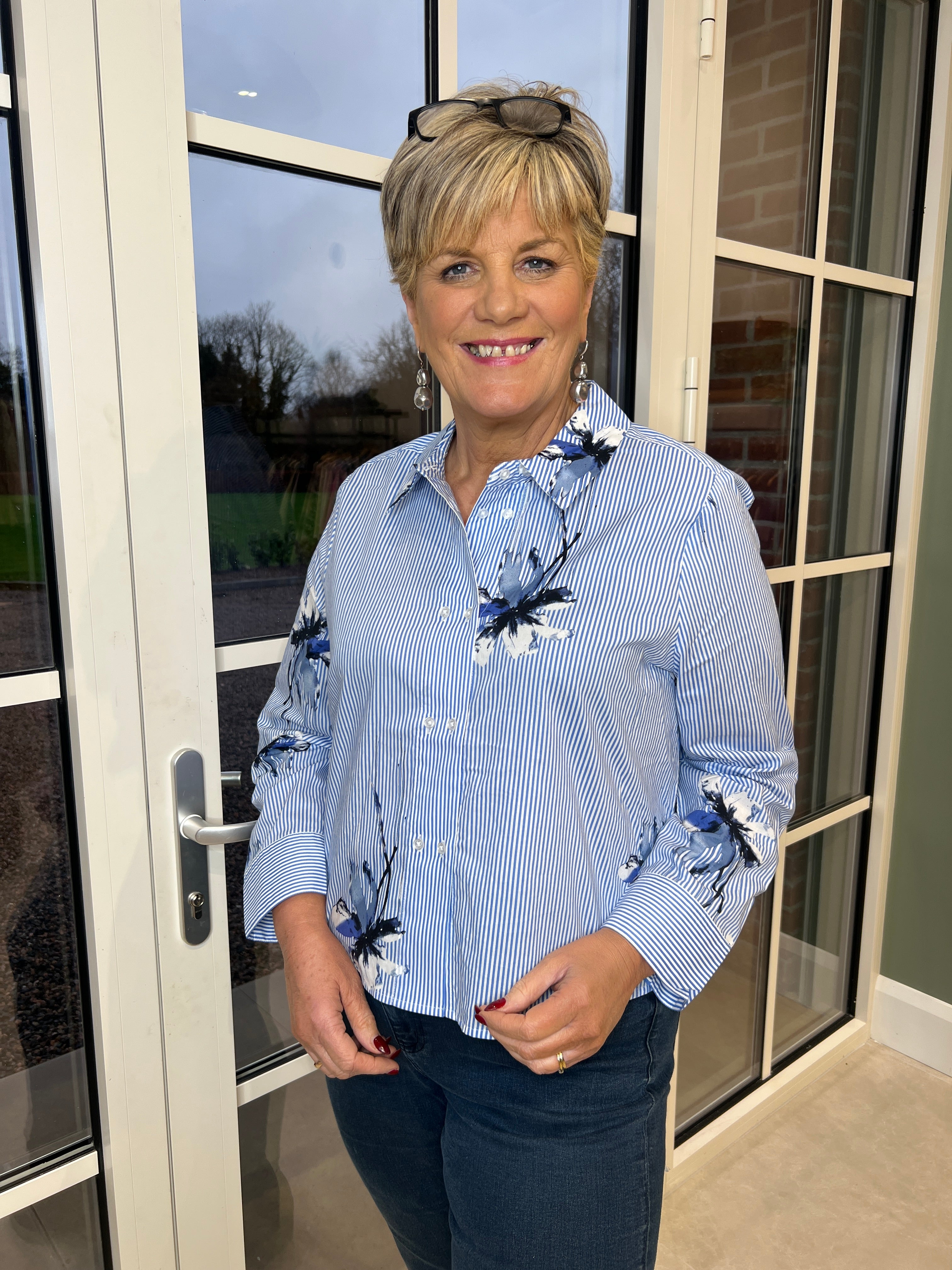 Culture Flower & Striped shirt In Blue