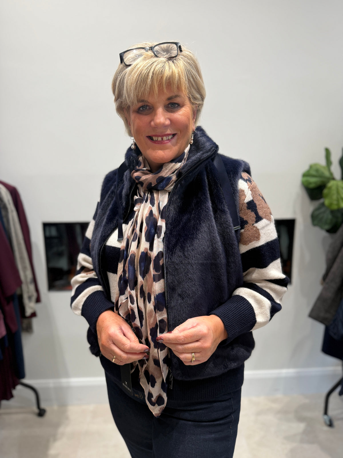 Faux fur waistcoat in dark blue