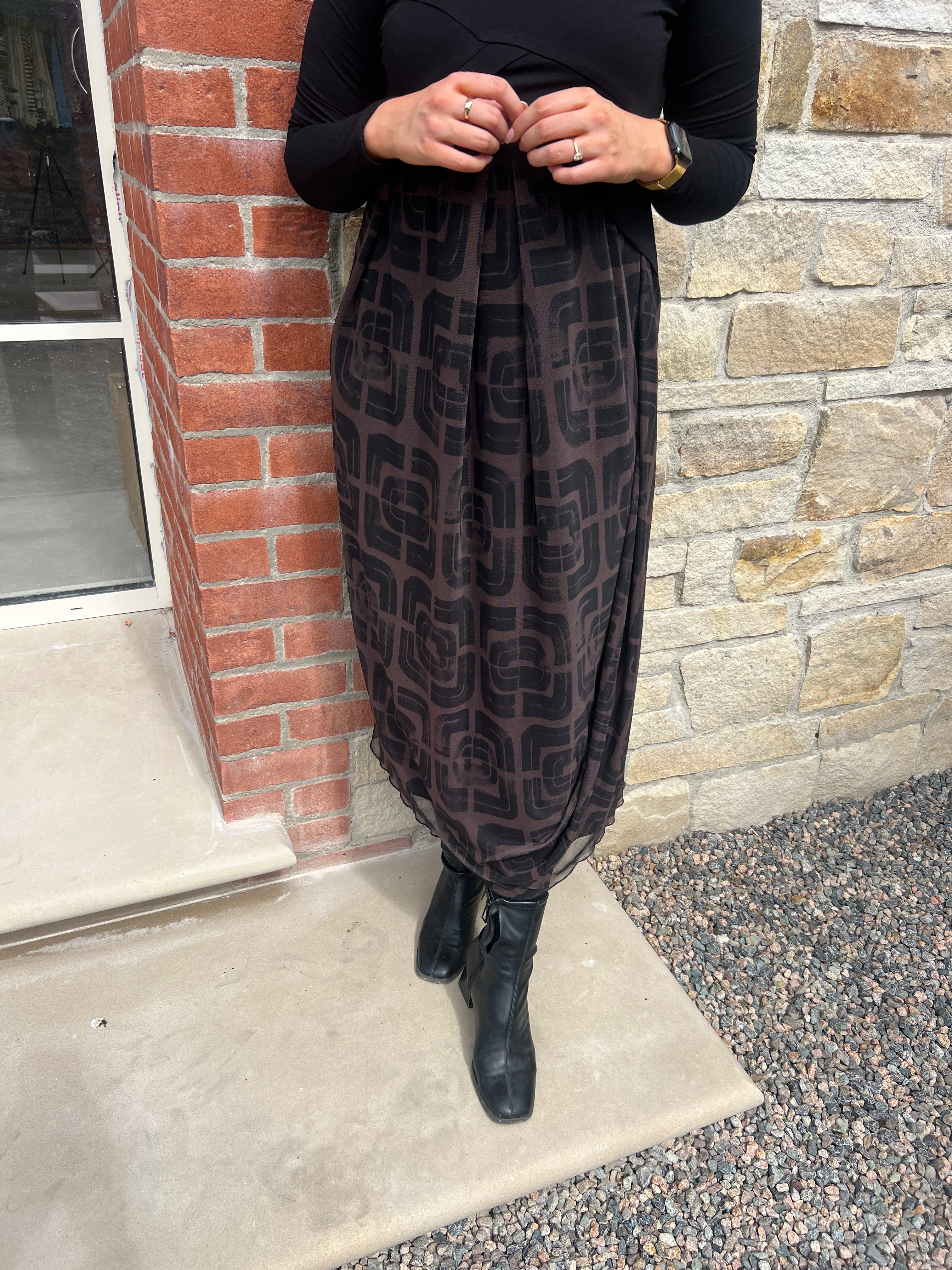 Peruzzi Contrast Fabric Dress In Black & Brown