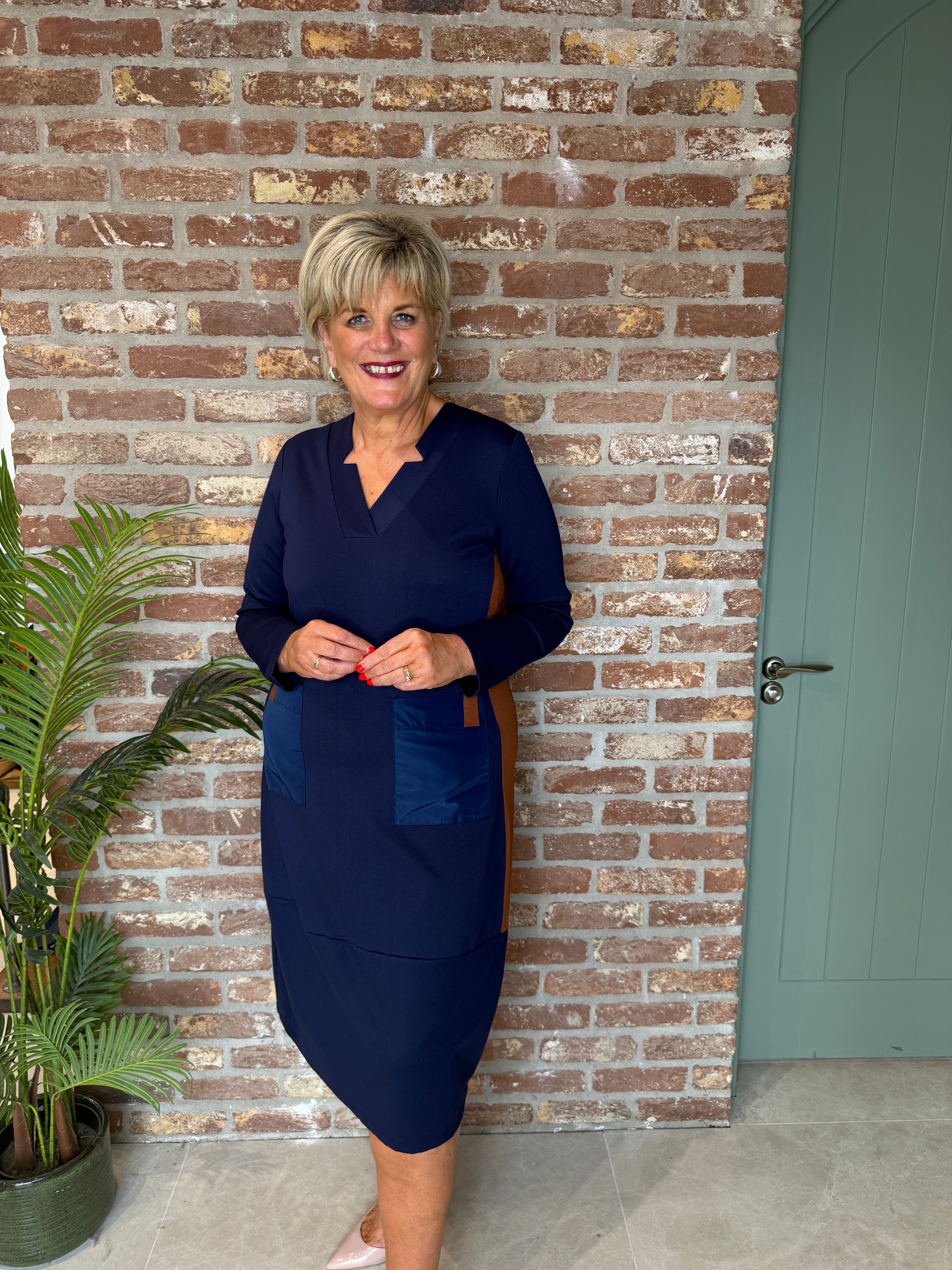 Peruzzi Contrast Stripe Dress In Navy & Ginger