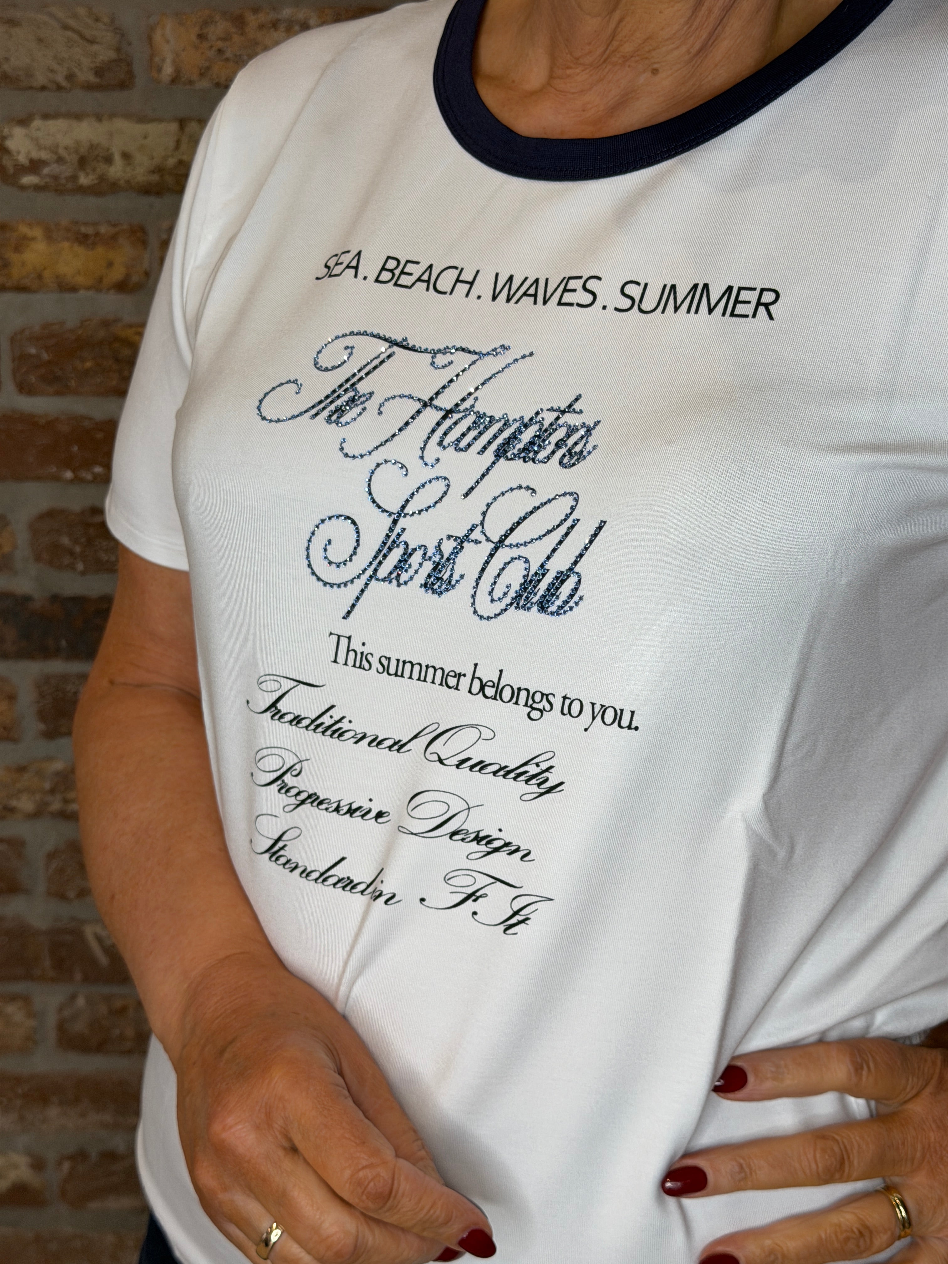 Monari Writing T-shirt In Off White & Marine