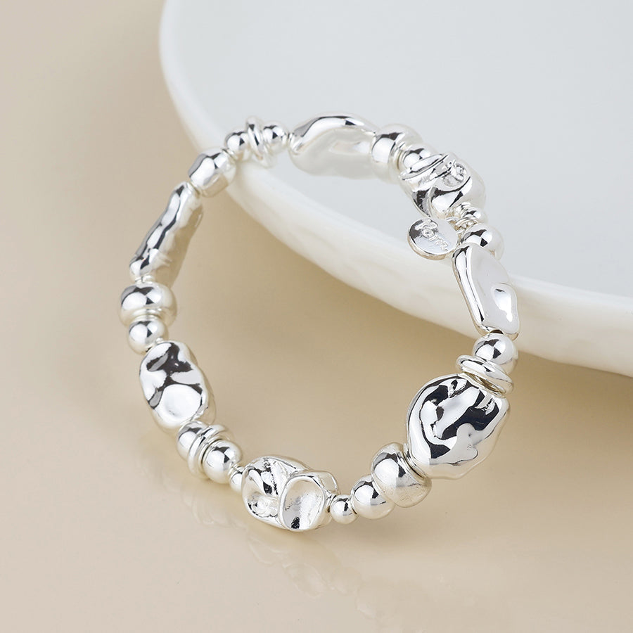 Pom Organic bead bracelet In silver plated