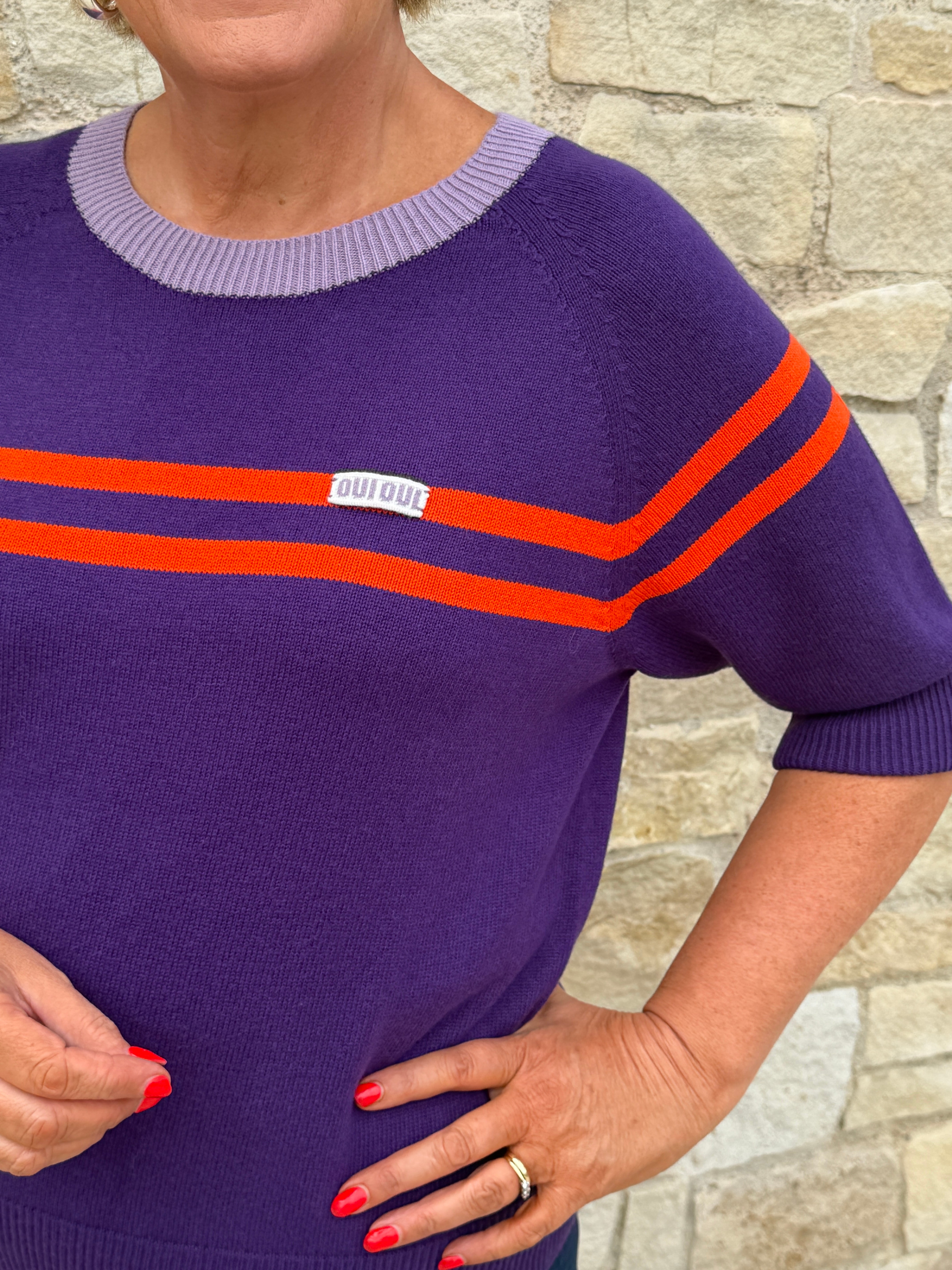Oui Pullover Jumper In Dark Violet Orange