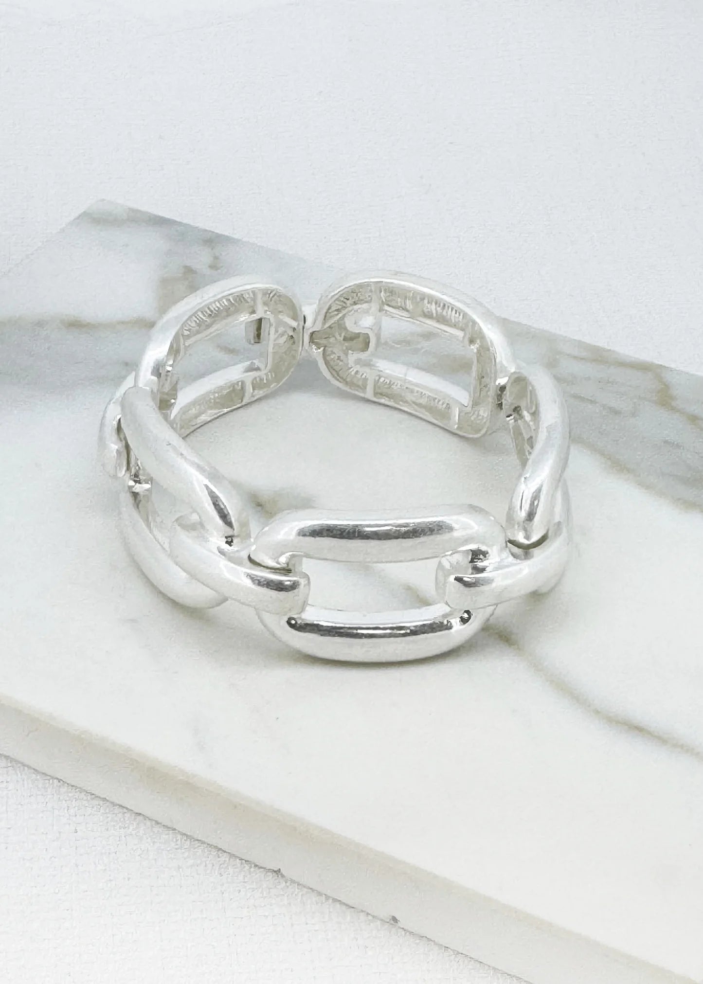 Envy Large Link Bracelet in Worn Silver