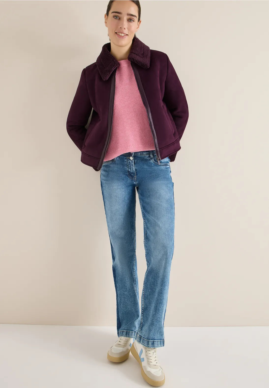 Cecil Velour Jacket In Eggplant Red