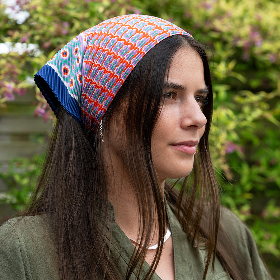 Pom Poppy Print Pleated Neck Scarf In Blue Mix