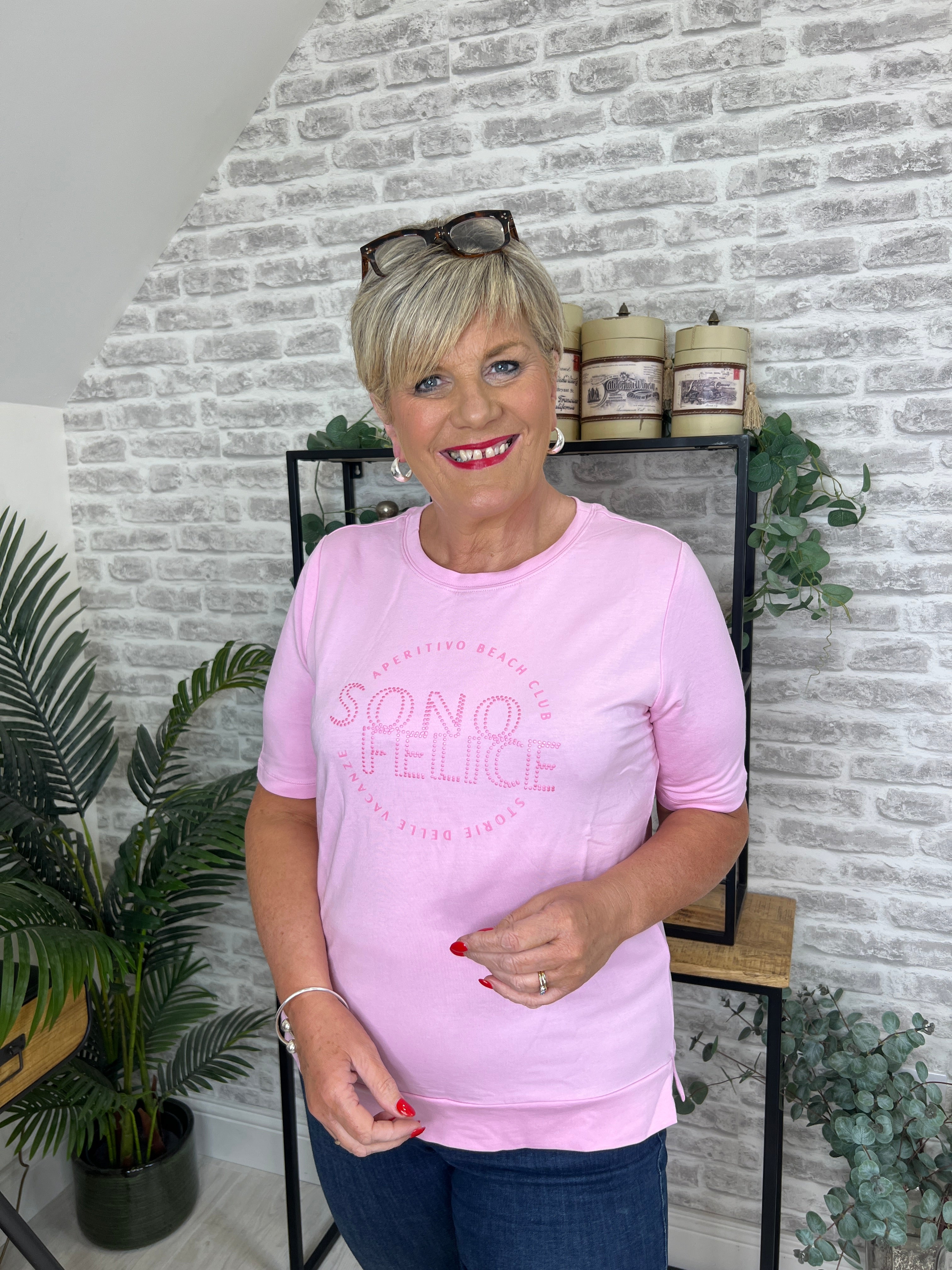 Cecil Wording Artwork Top In Cherry Blossom Pink