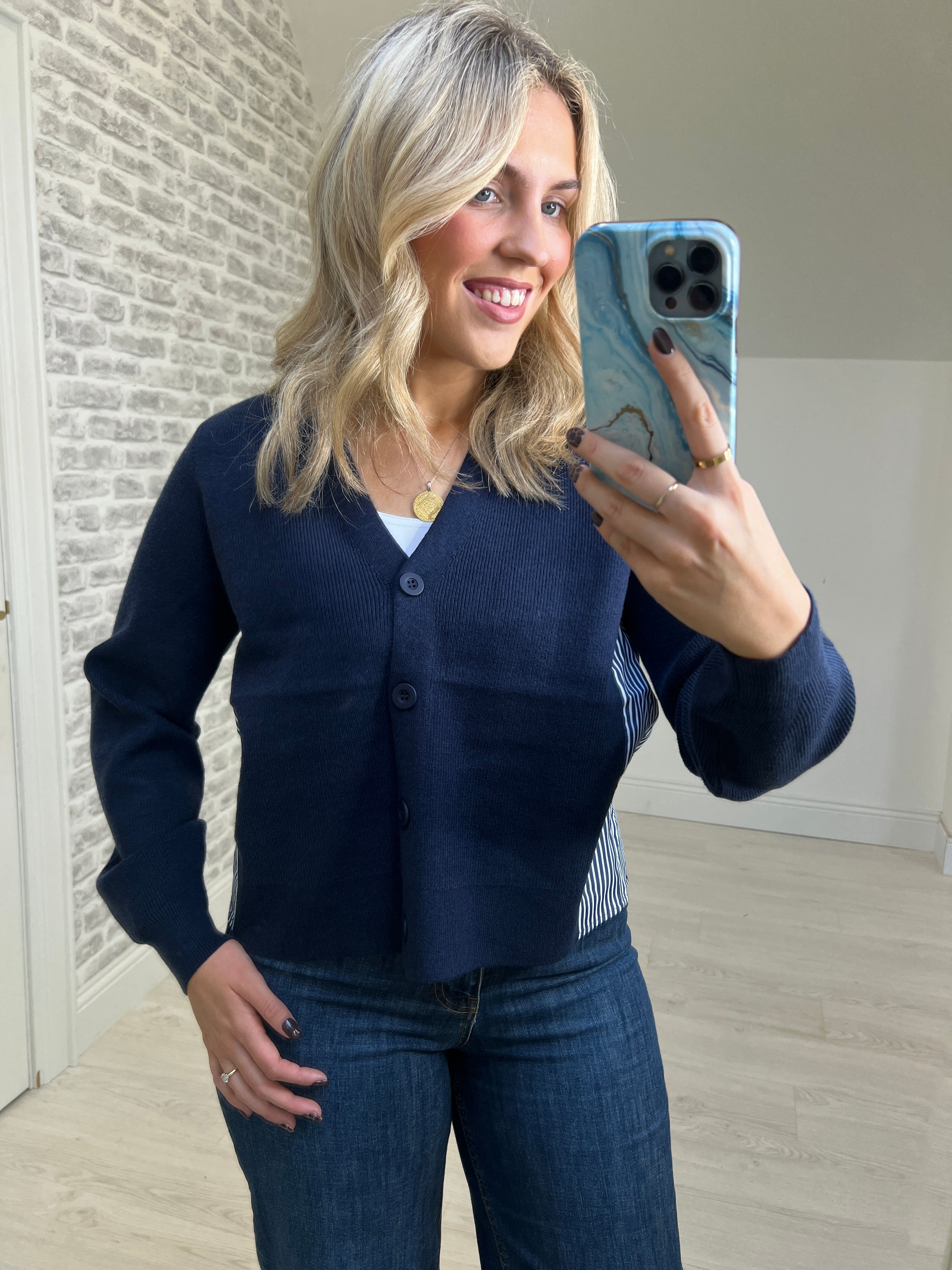 Nümph Numarsy Striped Cardigan In Dark Sapphire