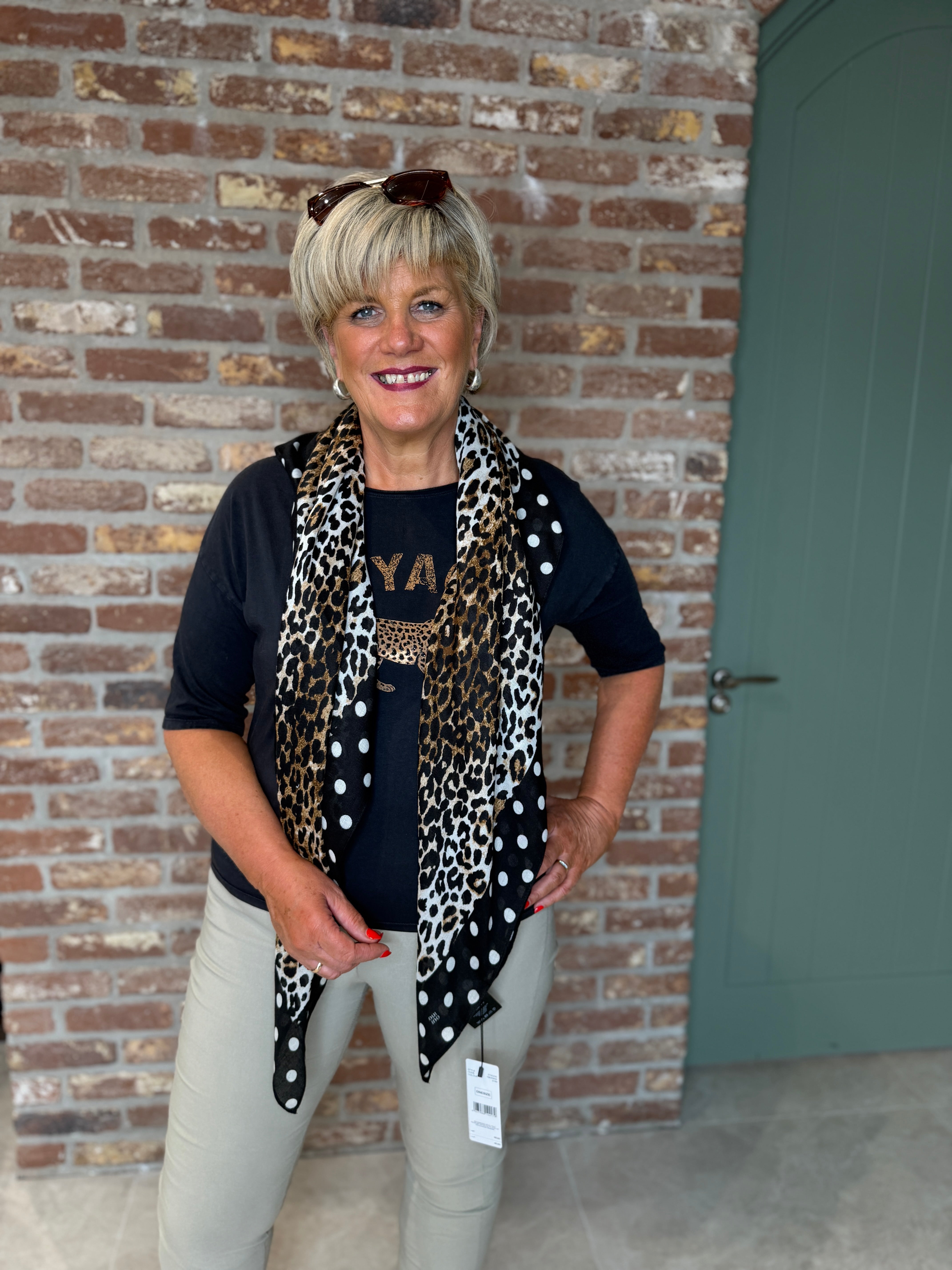 Oui Patterned T-shirt In washed out black
