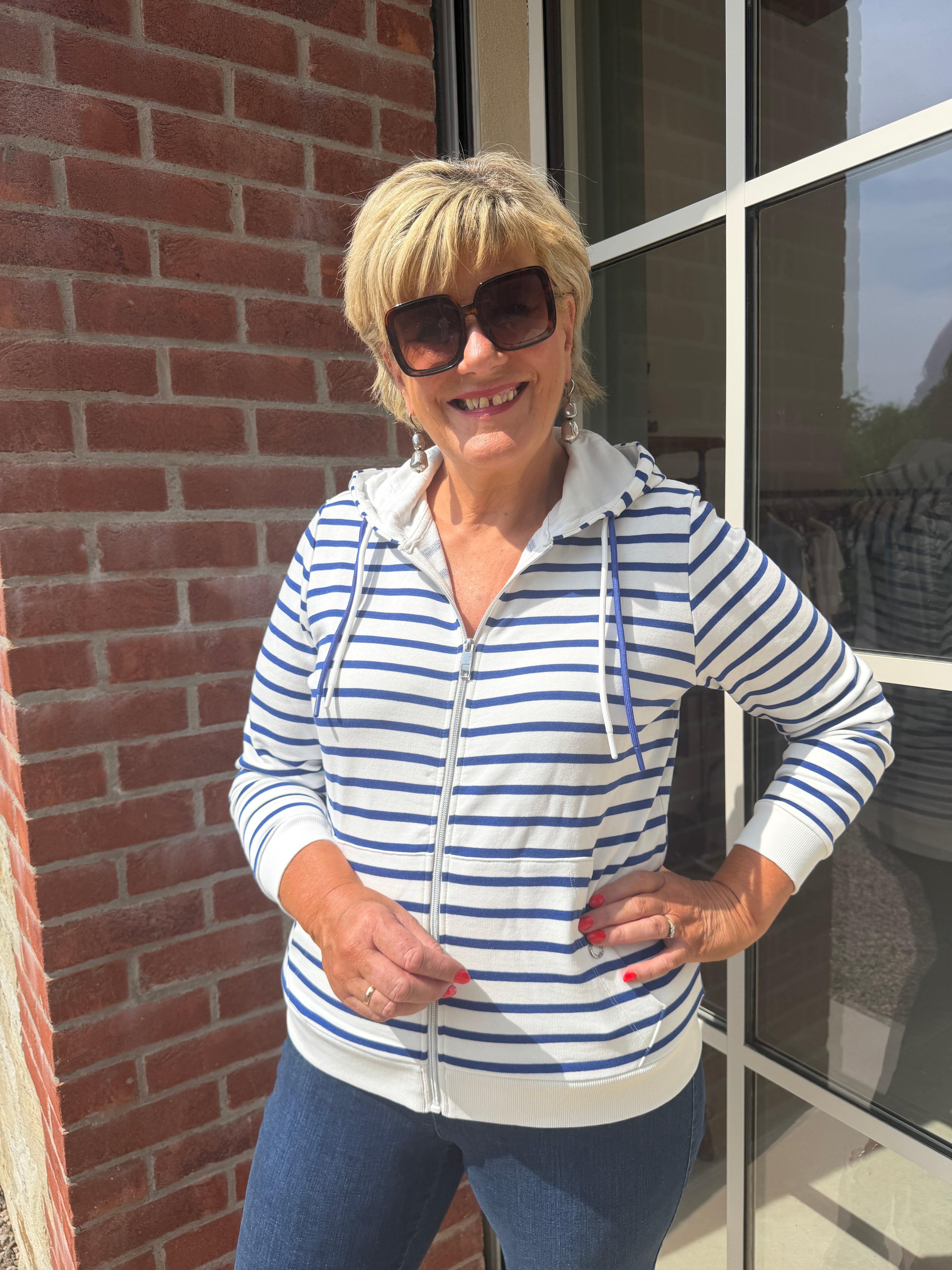 Cecil Structured Striped Jacket In blue & white