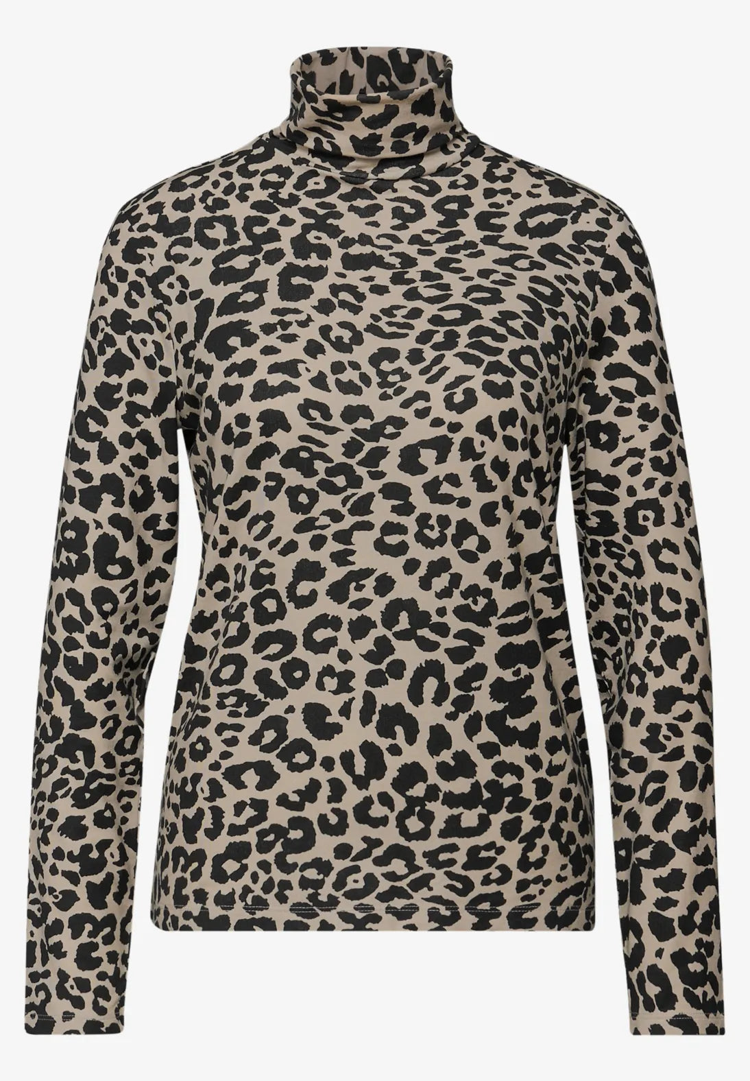 Street One Leopard Roll Neck Top In Soft Beige
