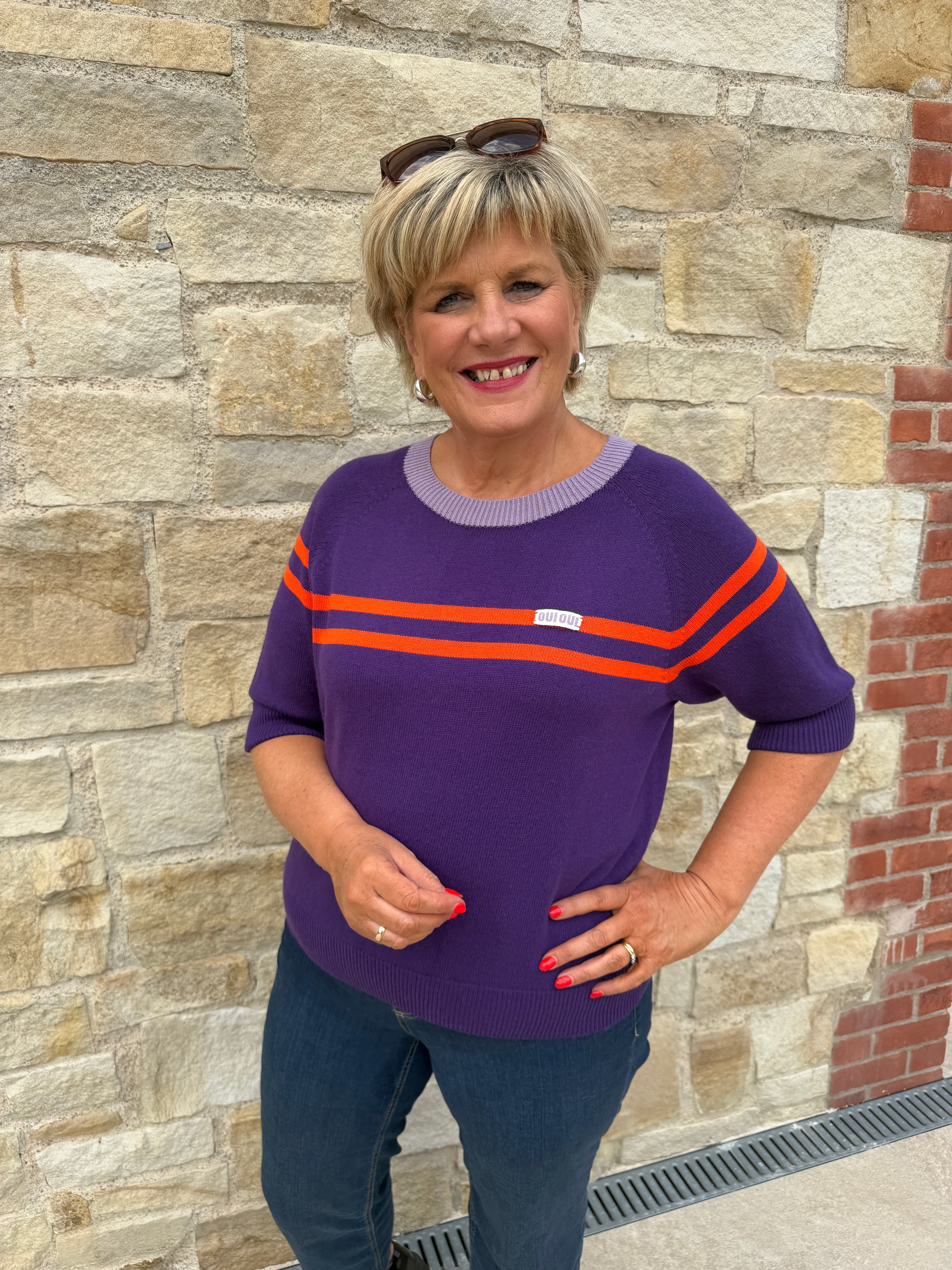 Oui Pullover Jumper In Dark Violet Orange