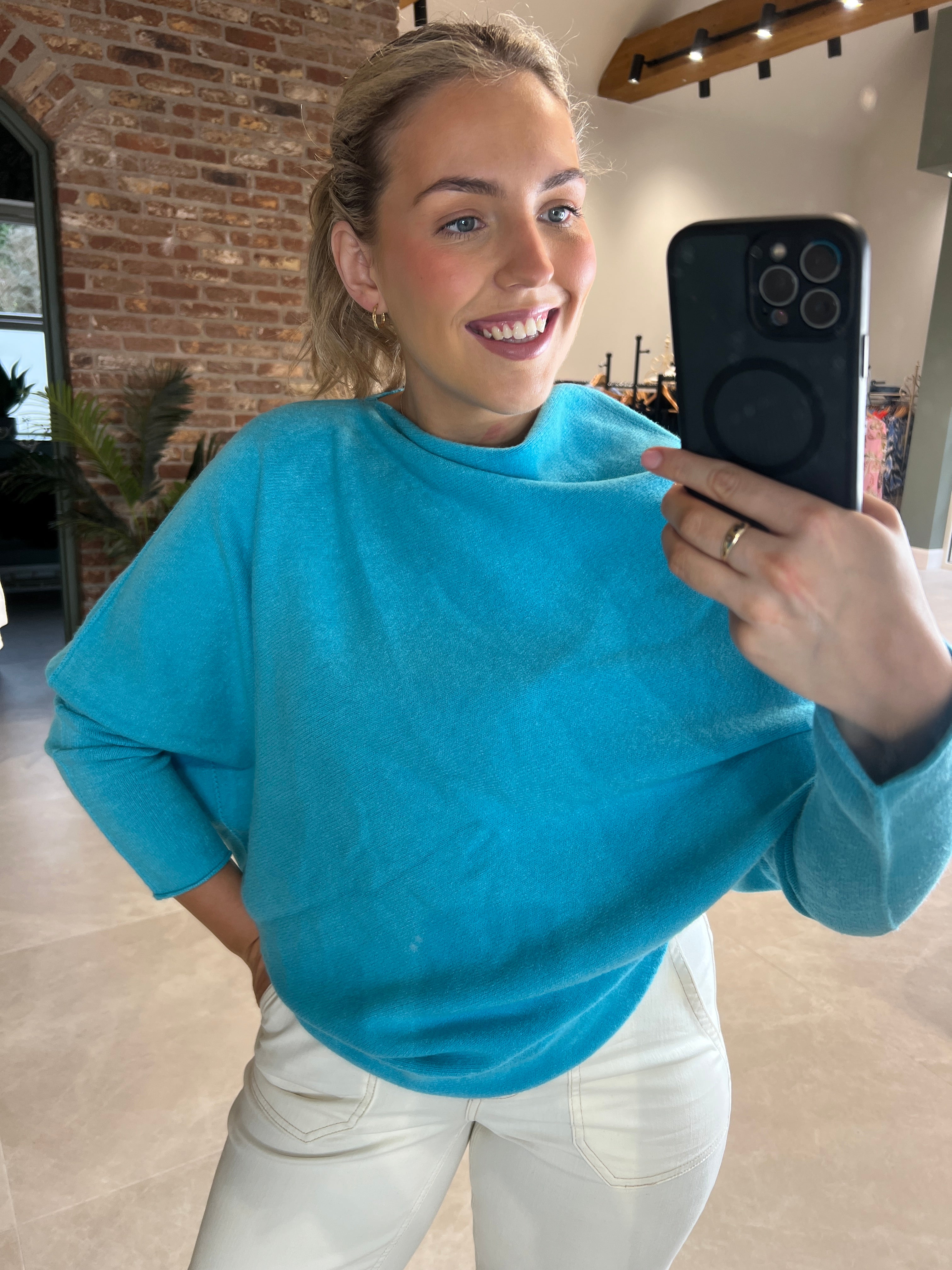 Deck By Decollage Asymmetric Knit In Turquoise