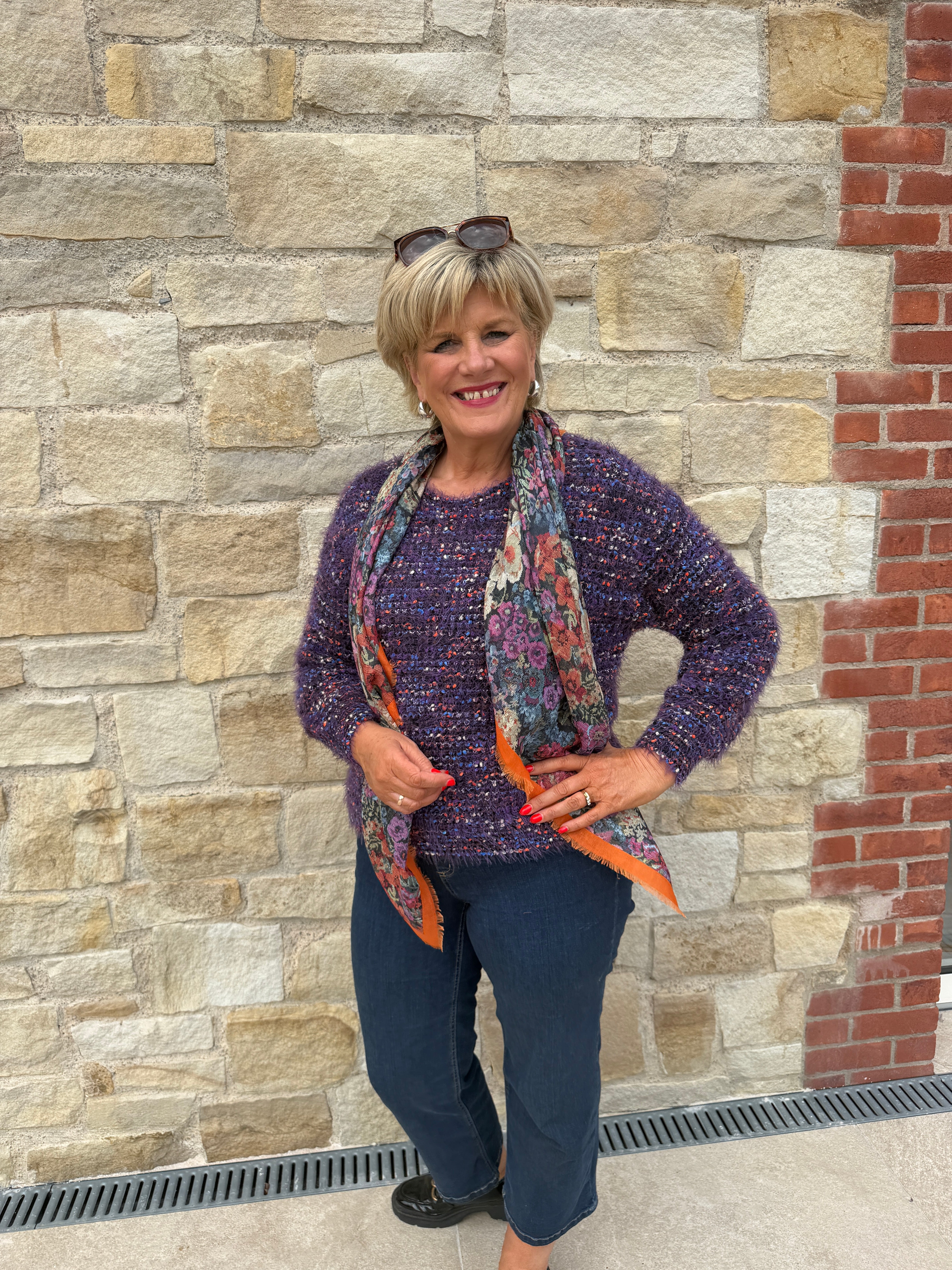 Oui Pullover Jumper In Black Violet