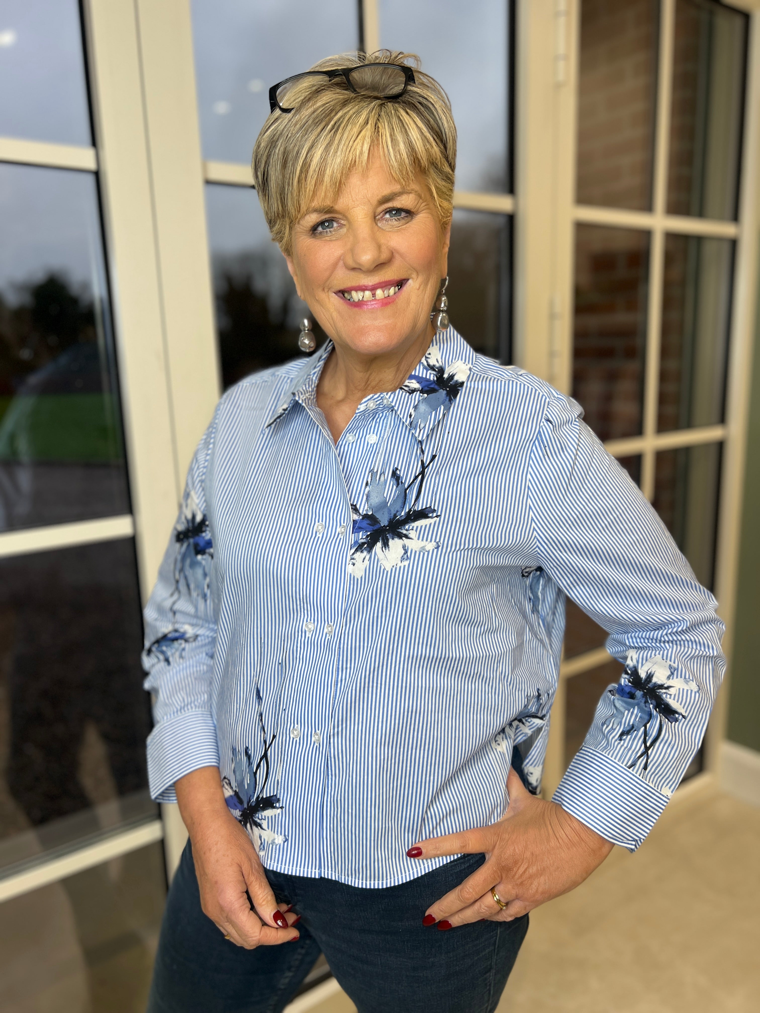 Culture Flower & Striped shirt In Blue