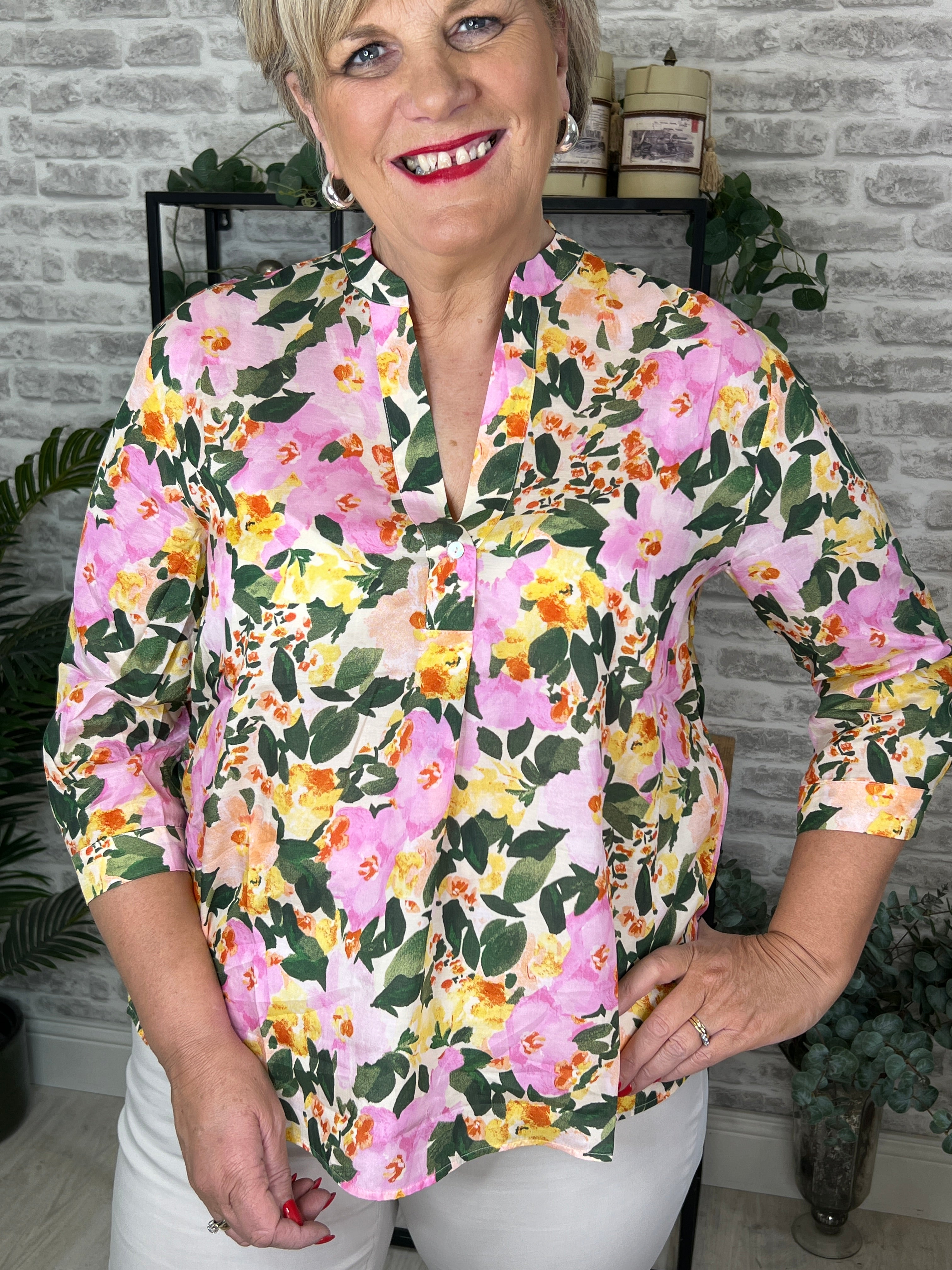 More & More Floral Blouse In Pink Multi