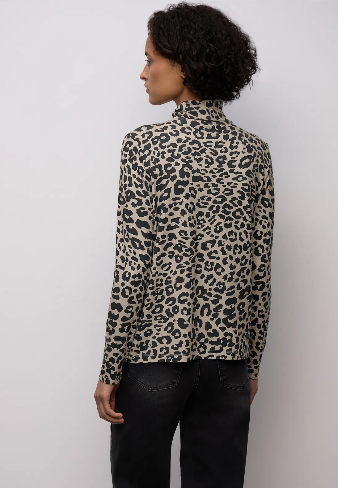 Street One Leopard Roll Neck Top In Soft Beige