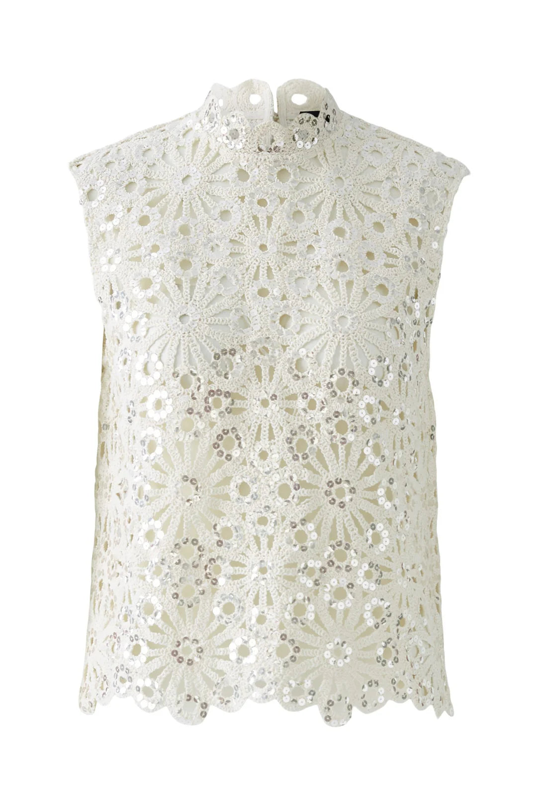 Oui Sleeveless Crochet Top In Biscuit