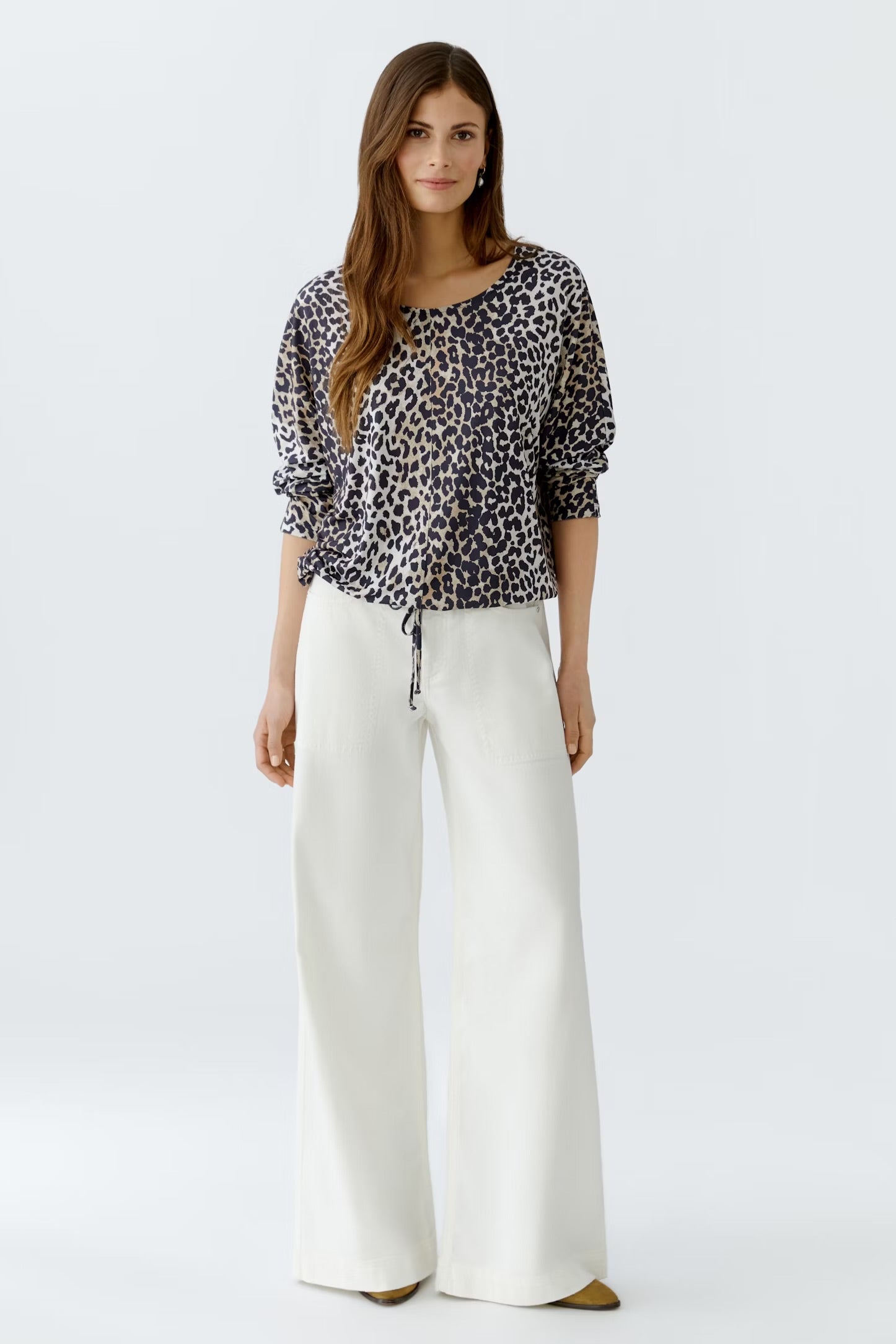 Oui Leo Print Blouse In Dark Camel & Black