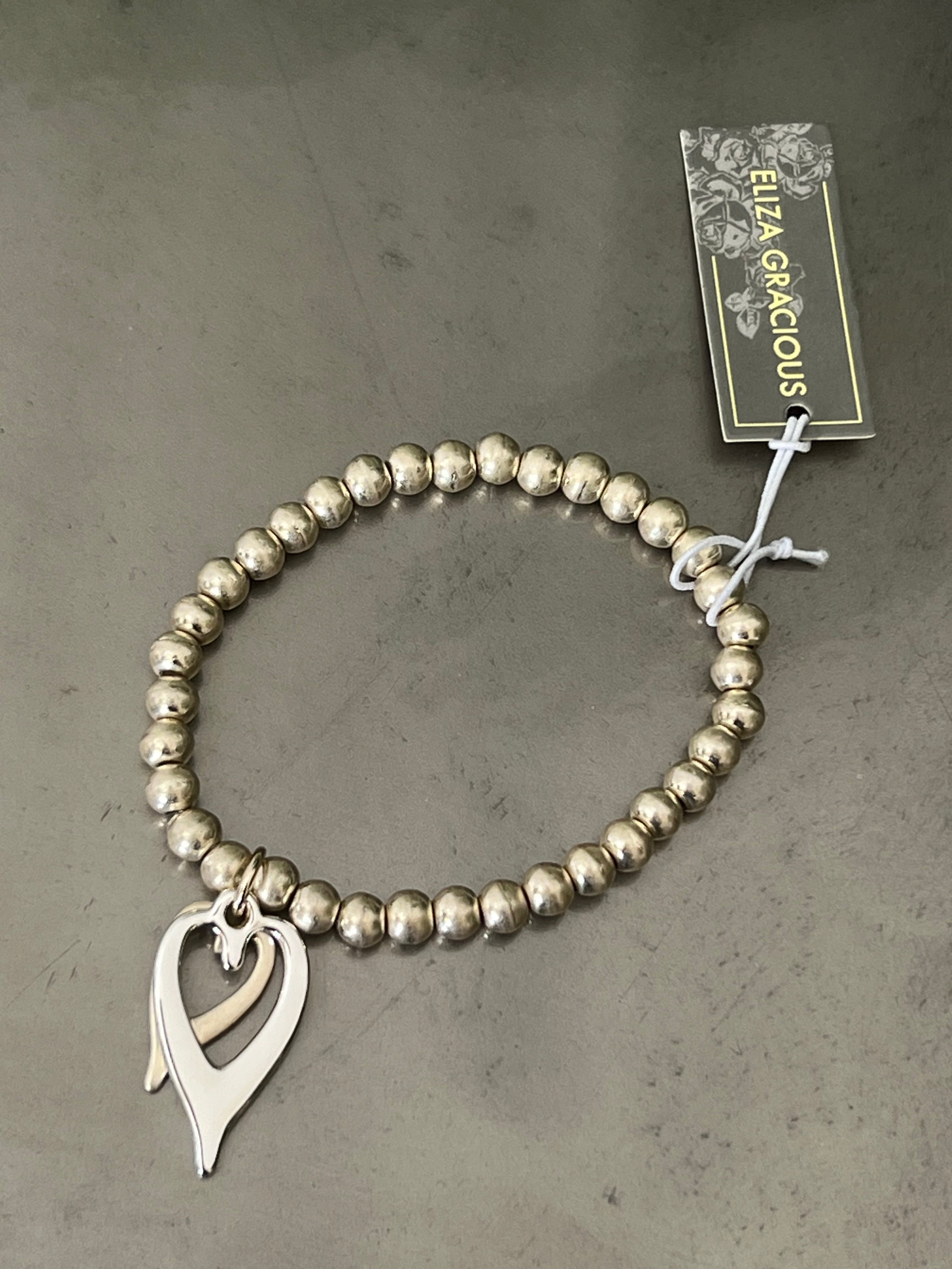 Eliza Gracious beaded Bracelet With twin heart Charms In Silver