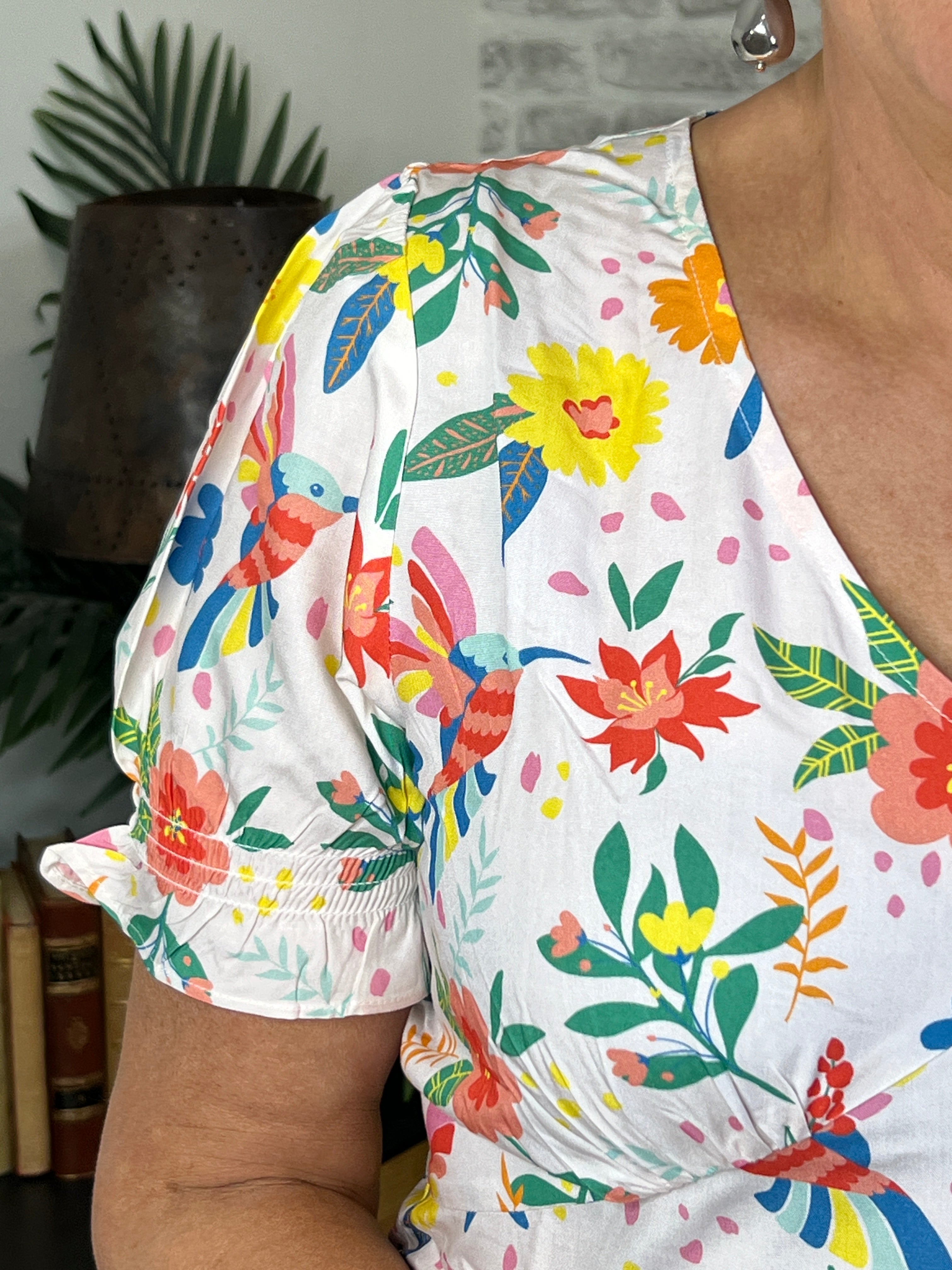 Sugarhill Brighton Tropical Hummingbird Dress In Off White
