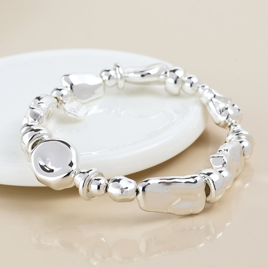 Pom Organic bead bracelet In silver plated