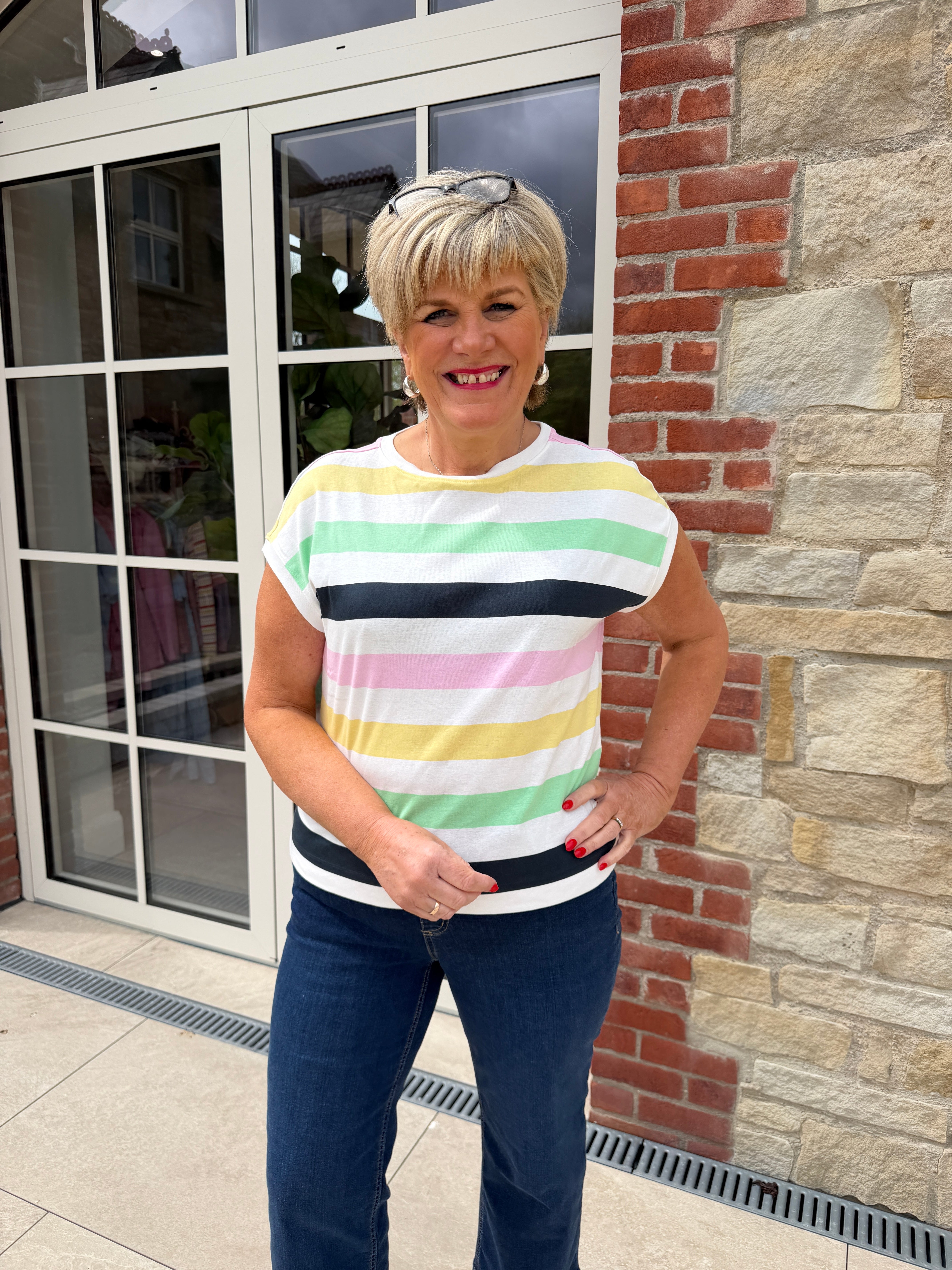 Cecil multi stripe T-shirt in Vanilla White