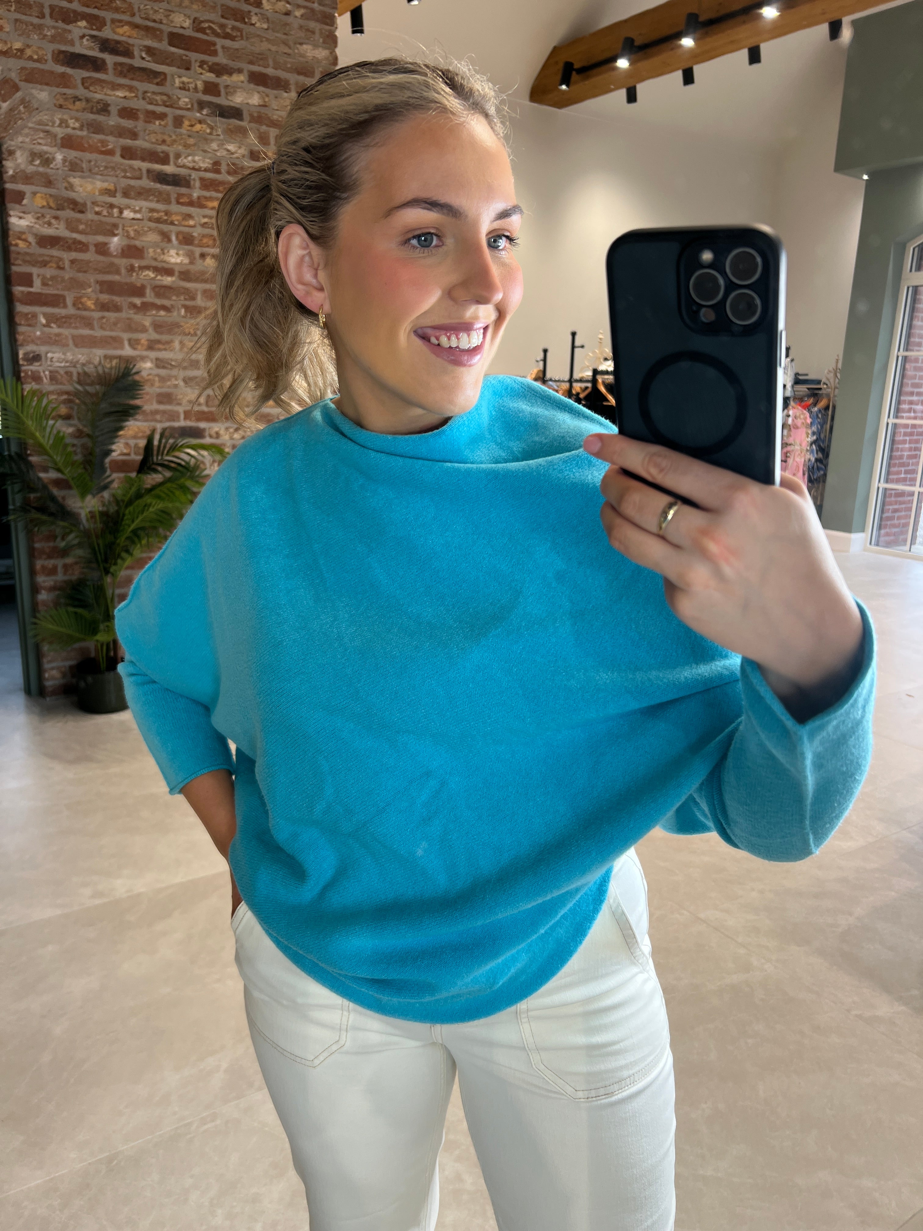 Deck By Decollage Asymmetric Knit In Turquoise