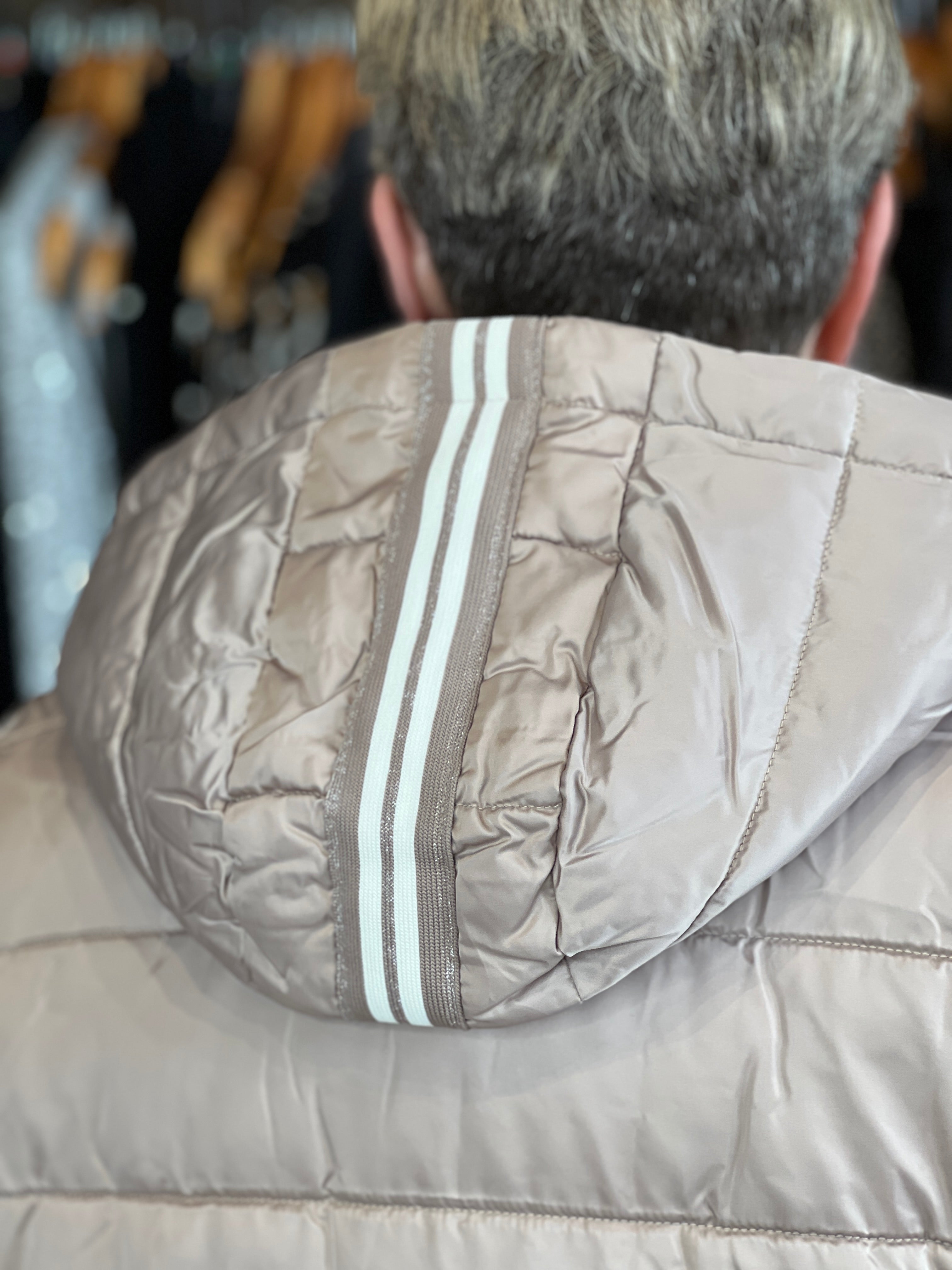 Monari Quilted Coat With Stripes In Truffle