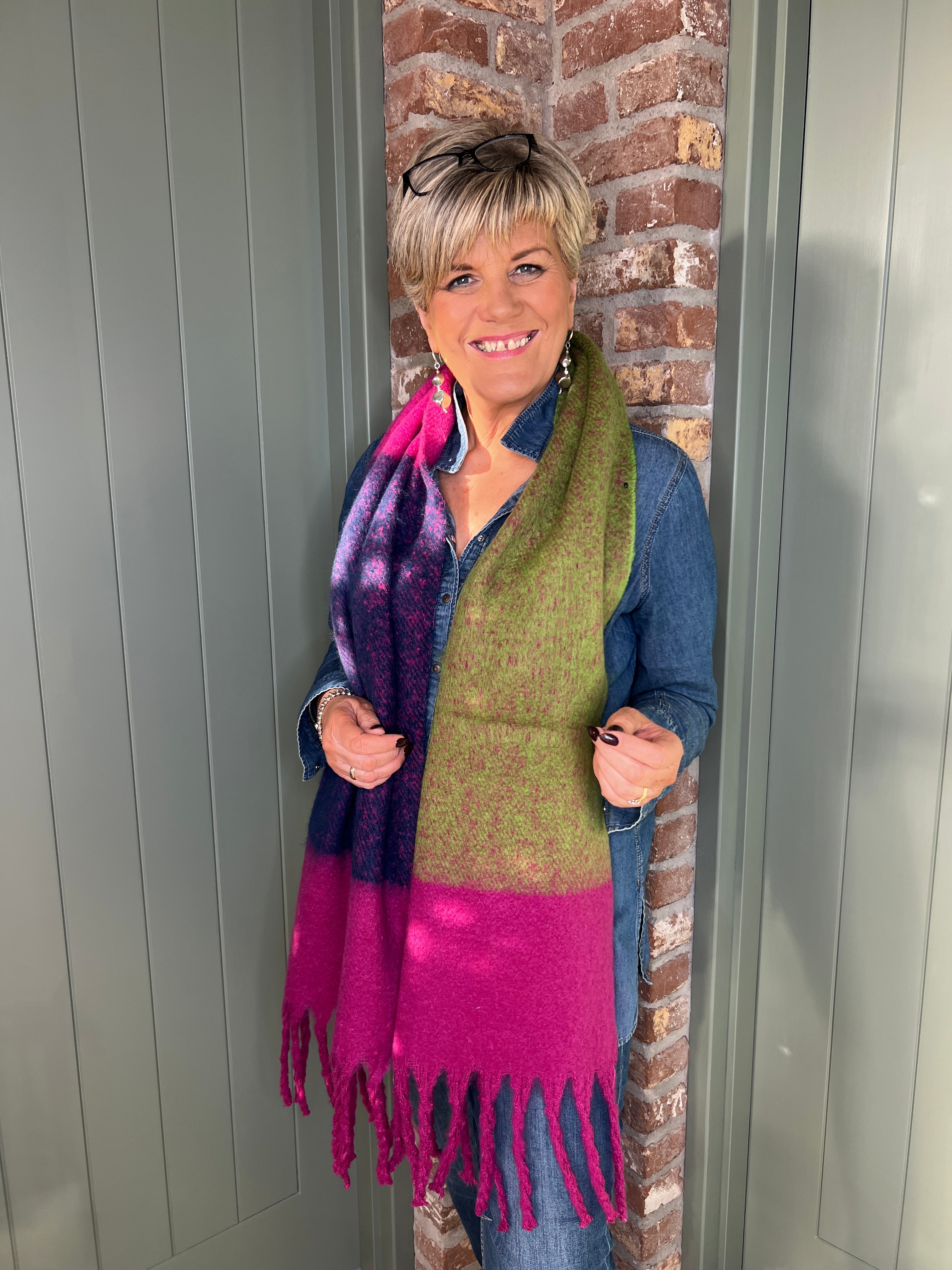 Sophie Colour Block Scarf In Pink Multi