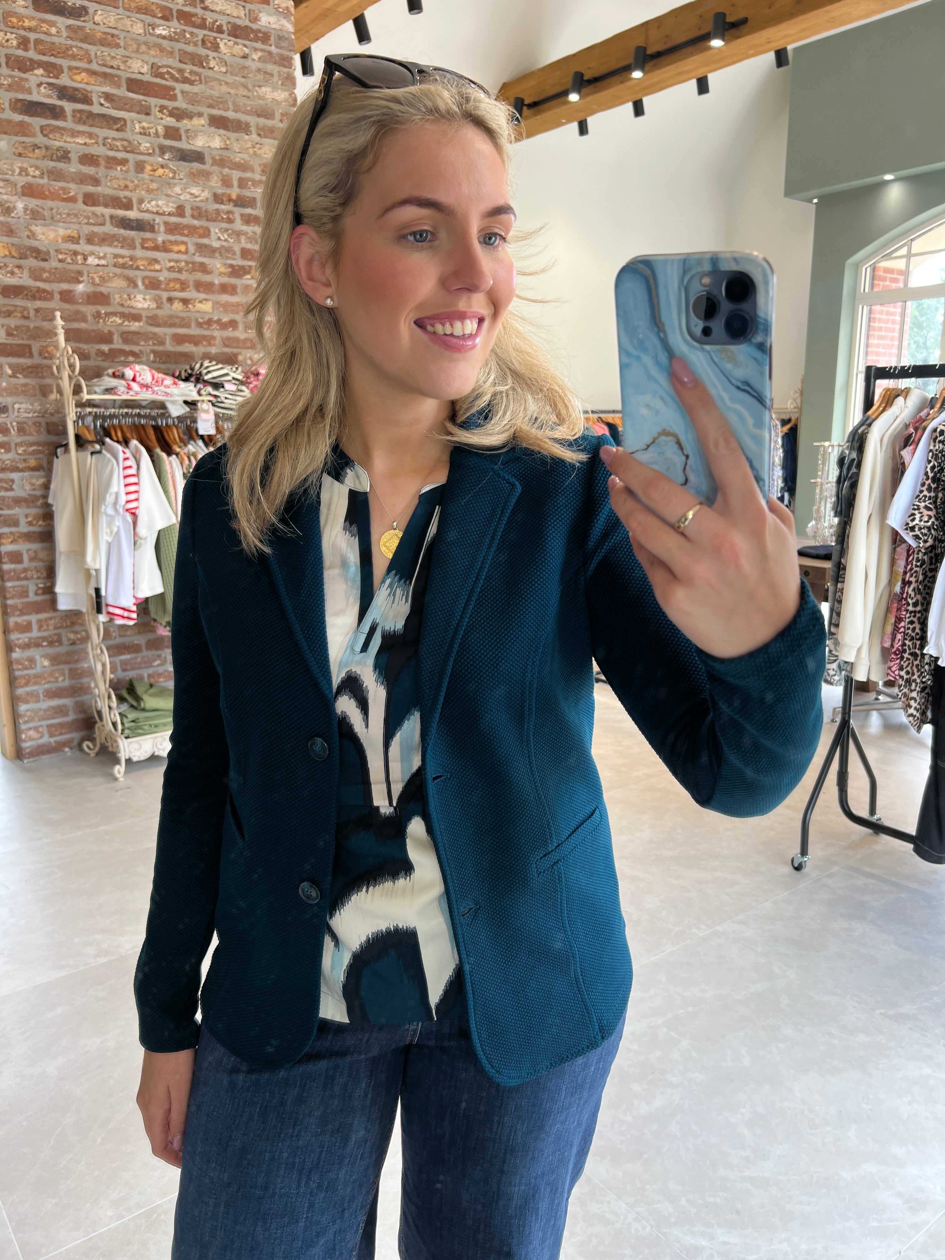 Street One Patterned Blouse In Tide Blue