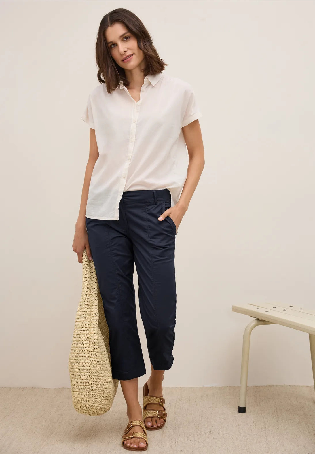Cecil New York Cropped Trousers In Urban Dark Blue