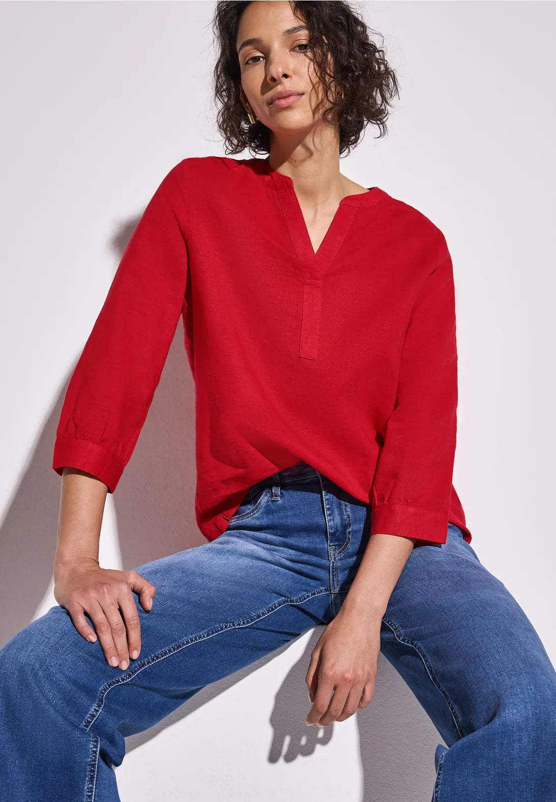 Street One Split Neck Blouse In Glory Red