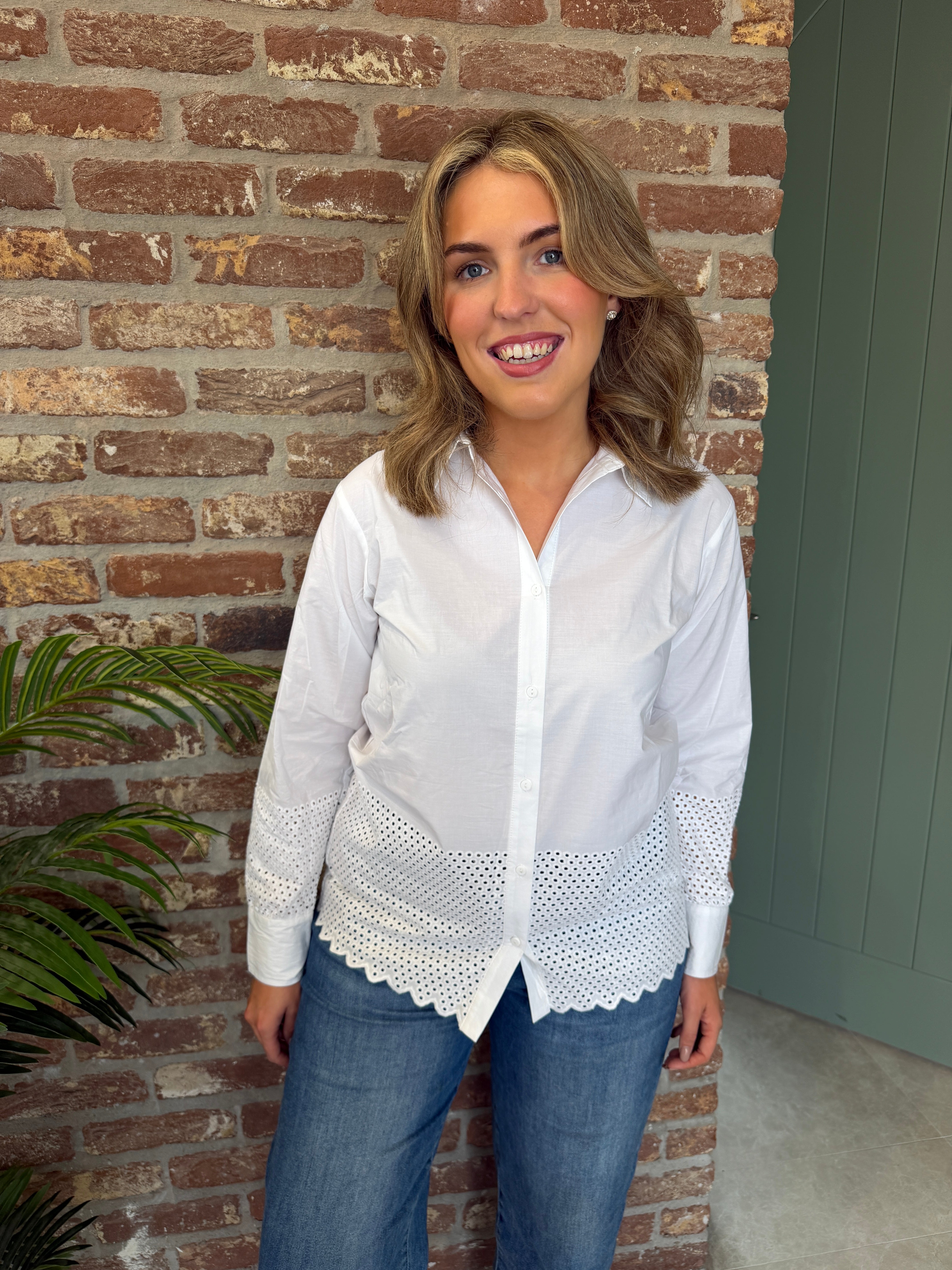 Hakima open work shirt in white
